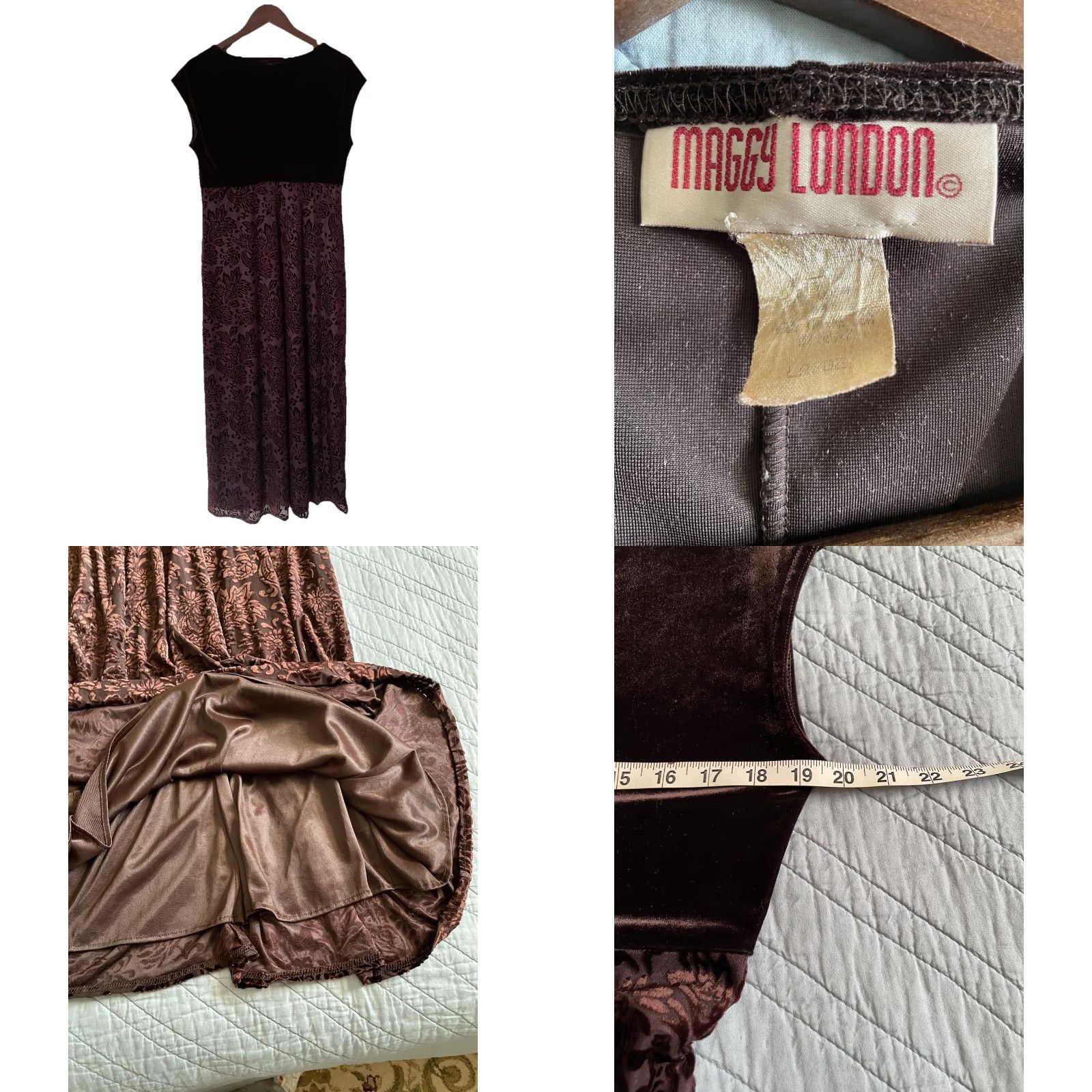 MAGGY LONDON VINTAGE Maggy London Dress Womens Large Brown Velvet Jacquard Maxi Whimsigoth Y2 Dress Size L / US 10 / IT 46 - 8 Thumbnail