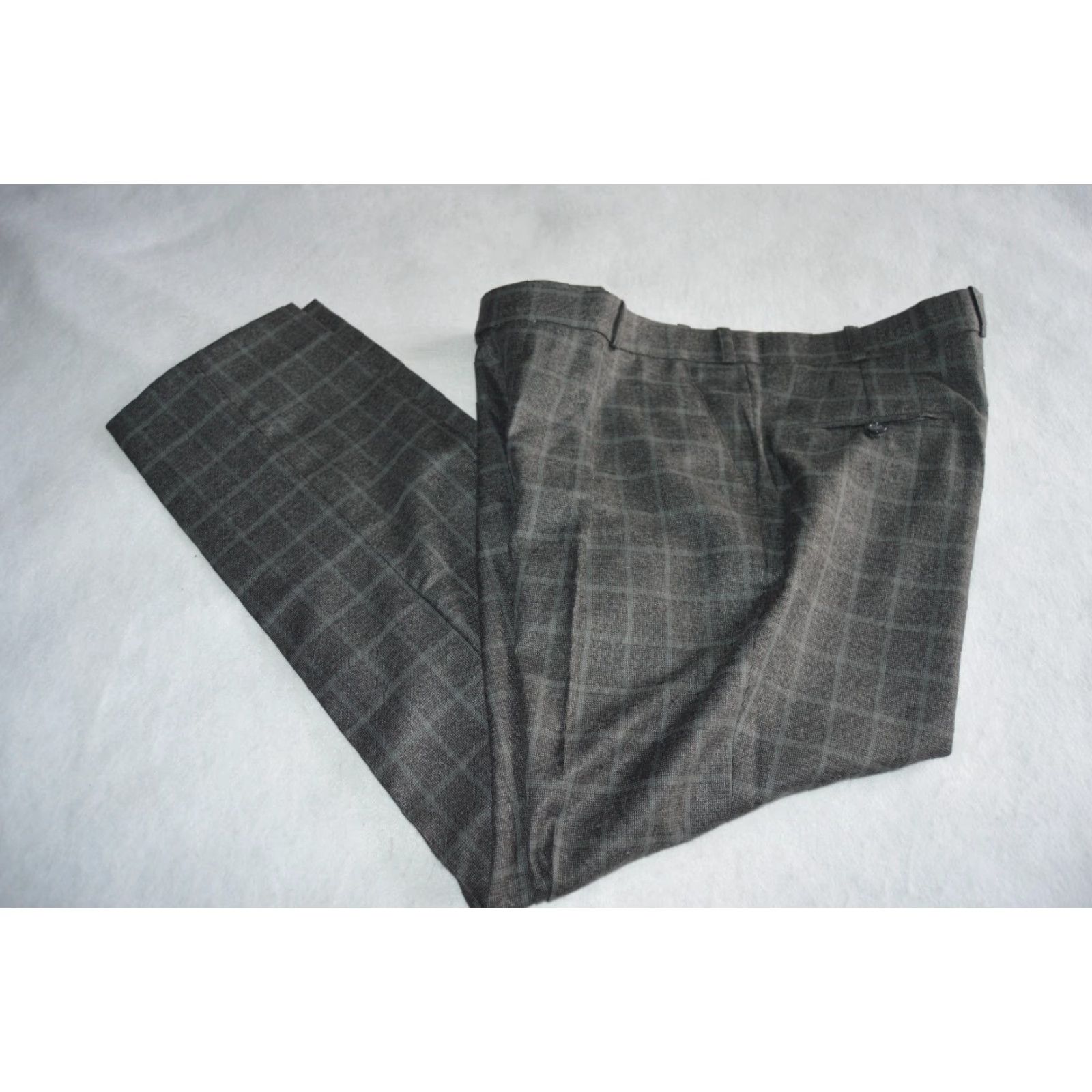 Vintage French Crown Mens Pants 36/31 Regular Inseam 25 in Brown Gray Plaid Dress Pants Casual Preppy 30 in Waist Vintage No Size US 30 / EU 46 - 2 Thumbnail