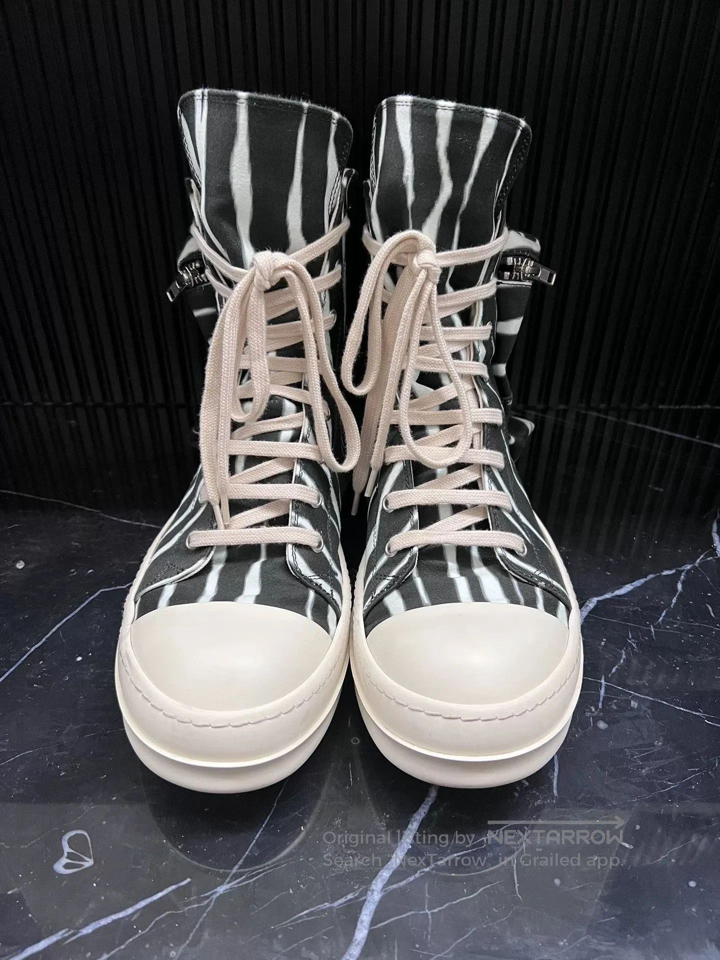 Rick Owens rick owens zebra high-top leather sneakers. Size US 10 / EU 43 - 1 Thumbnail