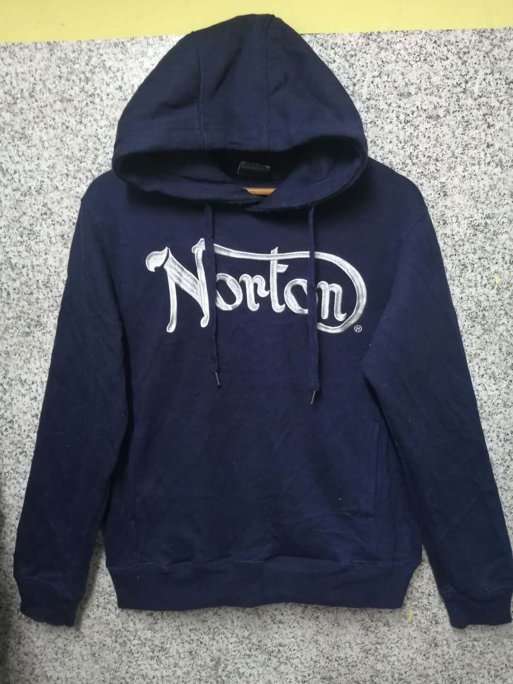 image of Racing x Vintage Norton Motorcycles Embroidery Hoodie in Dark Blue, Men's (Size Medium)