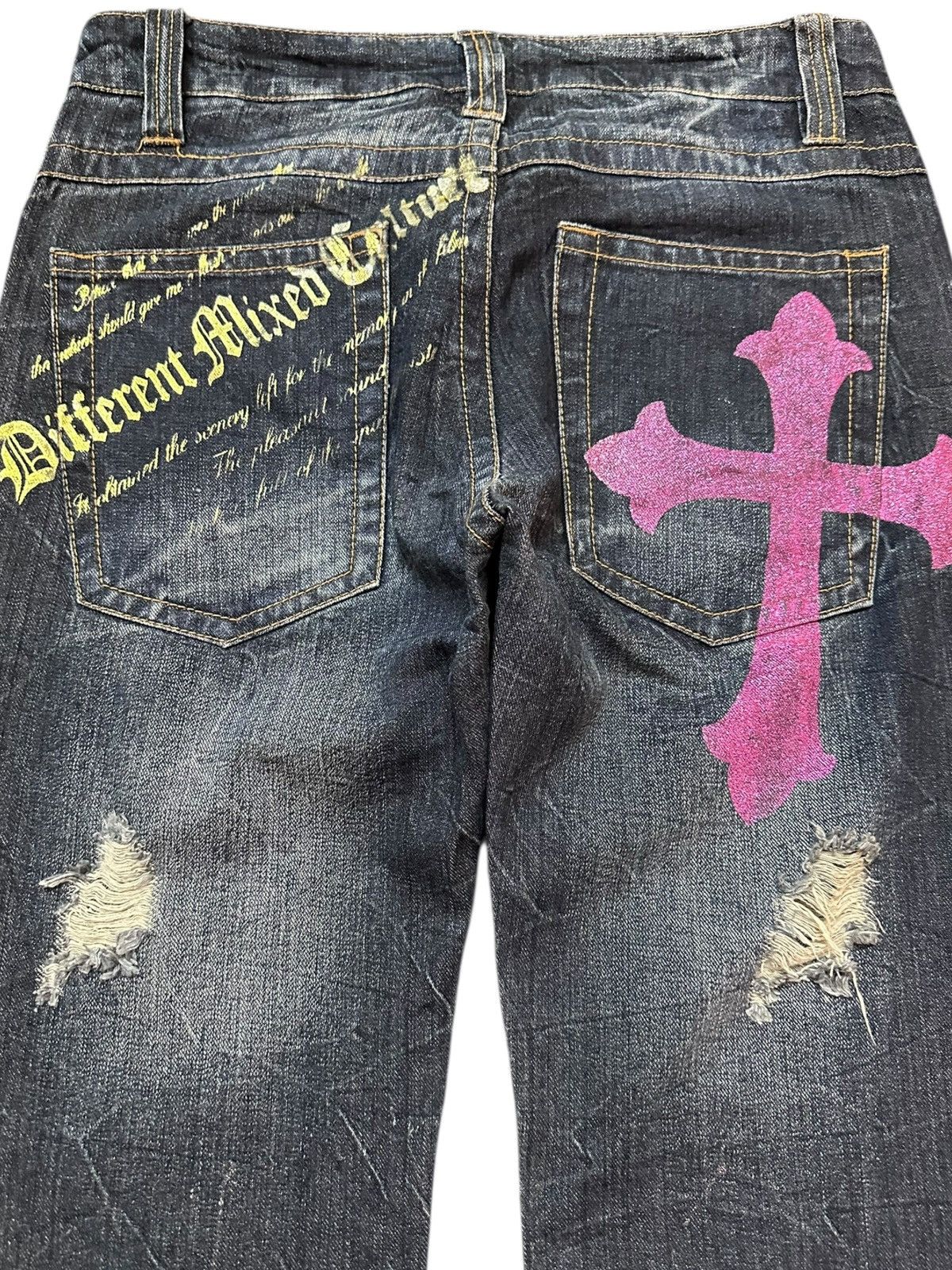 Hysteric Glamour Vintage Sorridere Flare Grunge Cross Print Distressed Denim Size US 31 - 6 Thumbnail