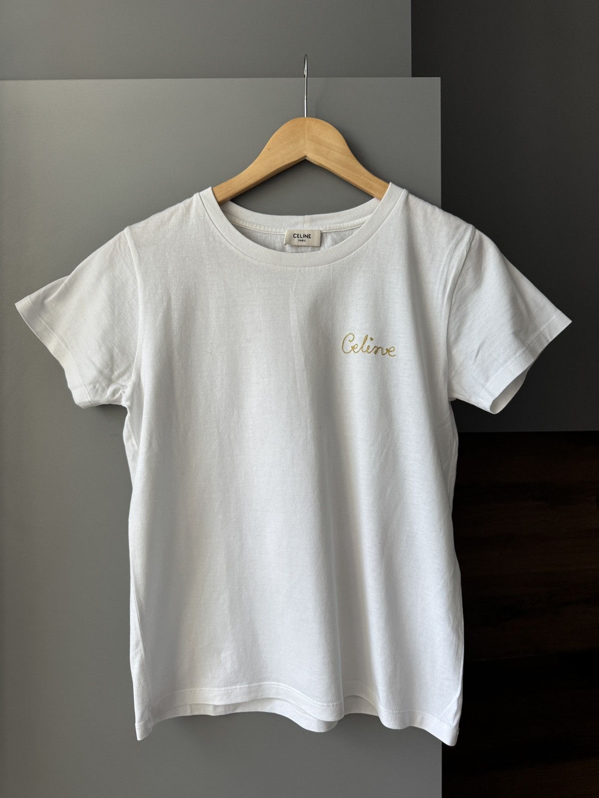 Celine Celine Logo Embroidered White T-Shirt Size S / US 4 / IT 40 - 1 Thumbnail