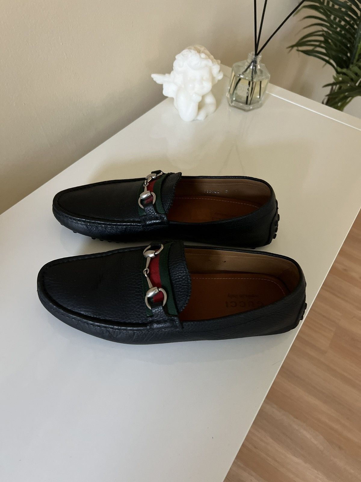 Gucci Mens Horsebit Stripe Pebbled Leather Loafers Black 322741 Size 9 GUCCI 322741 Black Leather Driver Horsebit | Mercari main image 4