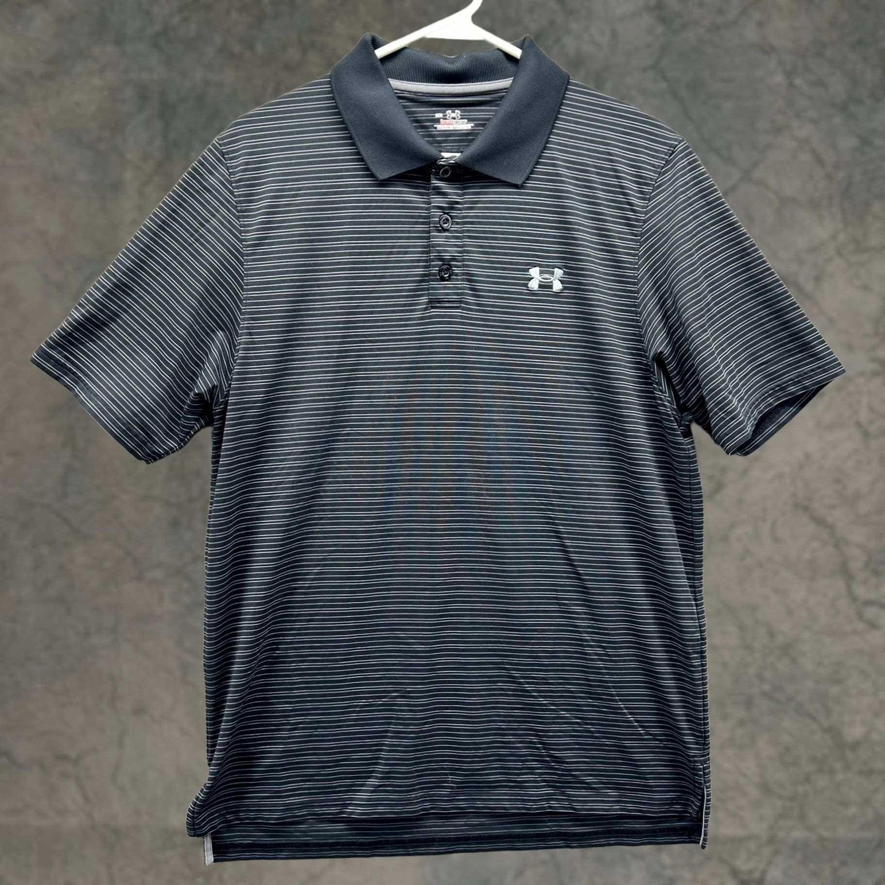 Under Armour Under Armour HeatGear Polo Shirt Mens M Black Stripe Golf Performance Shipped From Peru Size US M / EU 48-50 / 2 - 1 Thumbnail