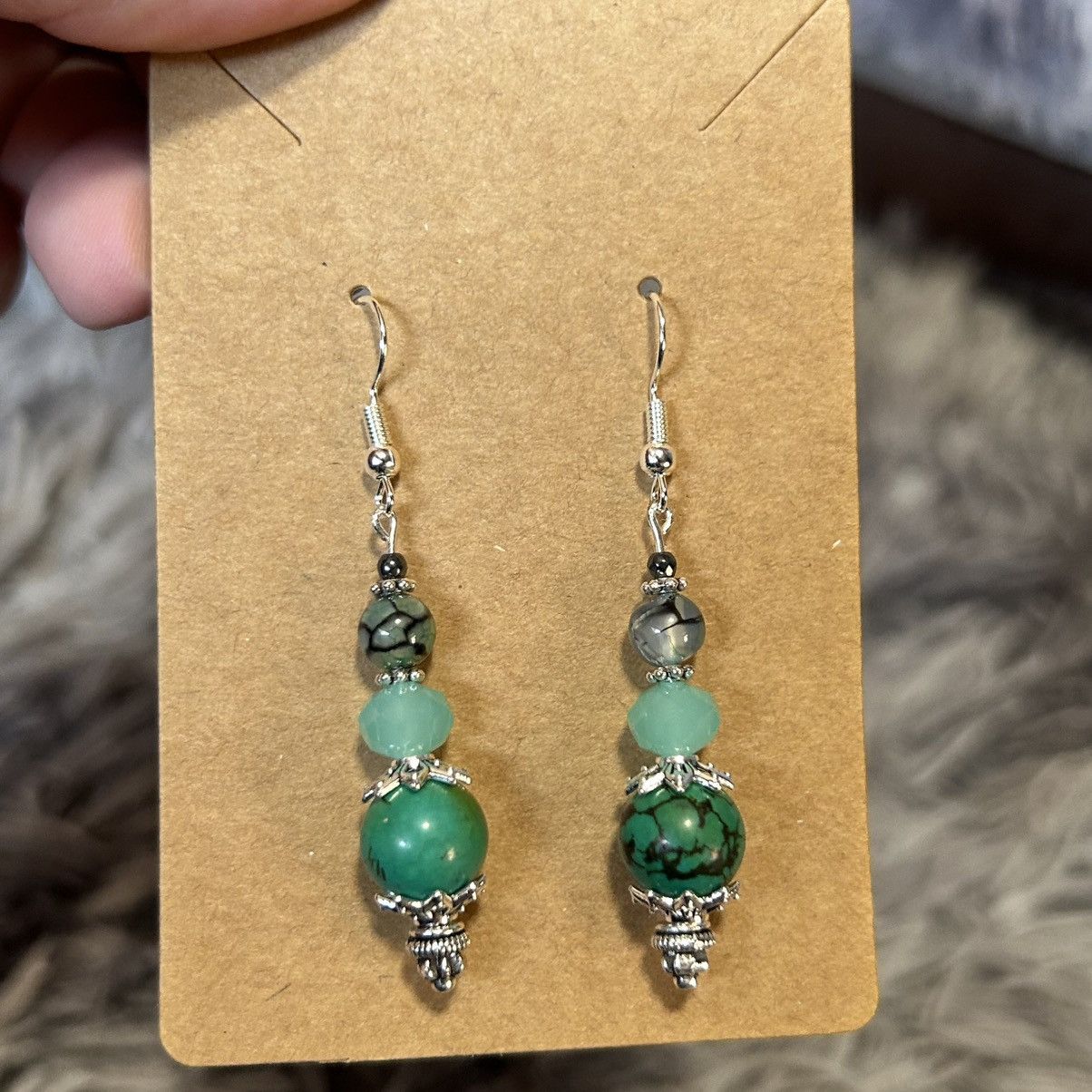Handmade Handcrafted genuine dyed howlite dragon vein earrings Size ONE SIZE - 2 Thumbnail
