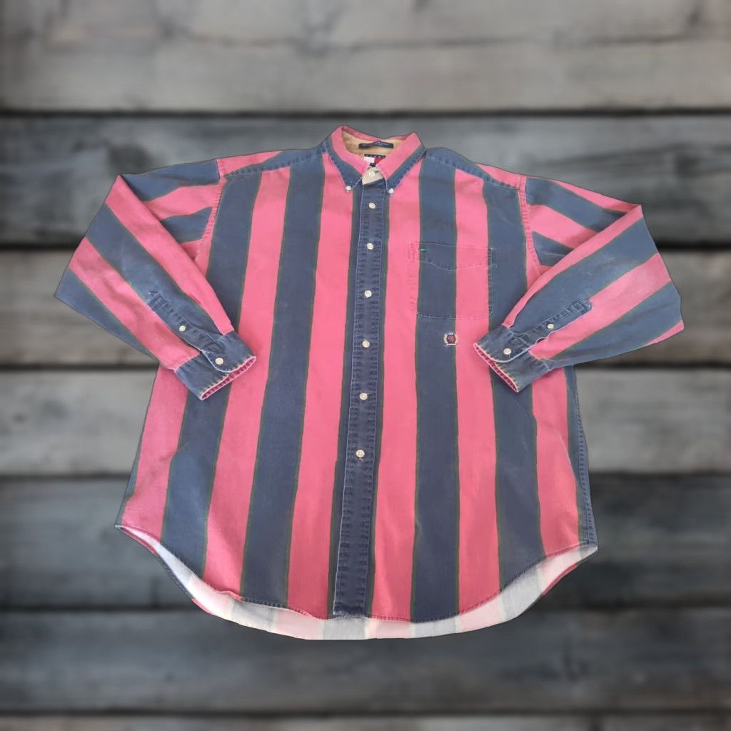 Tommy Hilfiger VINTAGE Tommy Hilfiger Men's Button-Down Shirt L Long Sleeve Striped Cotton Multi 90s Size US L / EU 52-54 / 3 - 1 Thumbnail