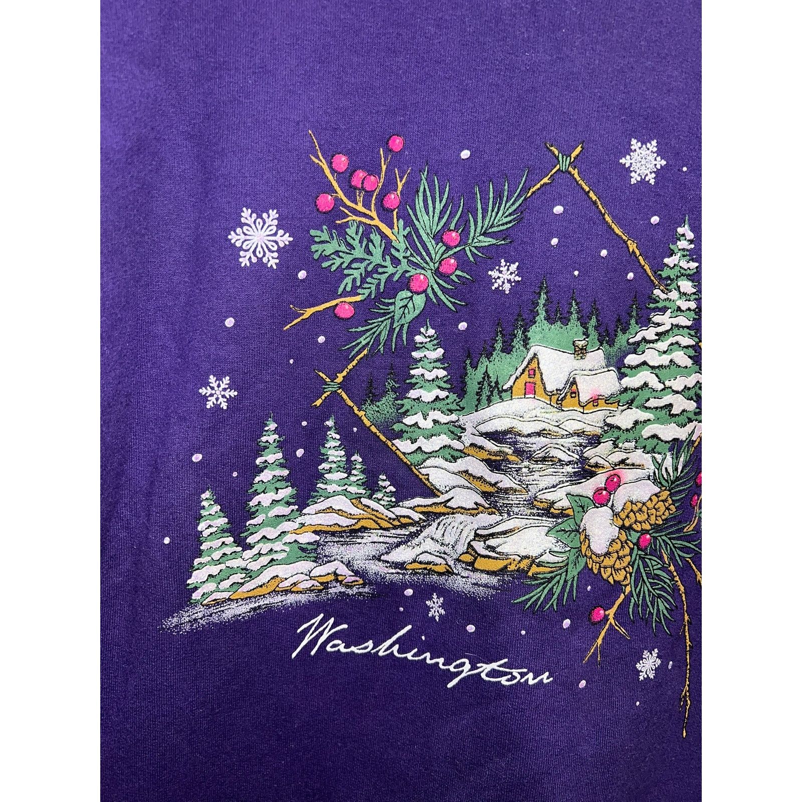 Jerzees Vintage Washington Sweatshirt Purple Winter Tree Cabin 90s L Size US L / EU 52-54 / 3 - 3 Thumbnail