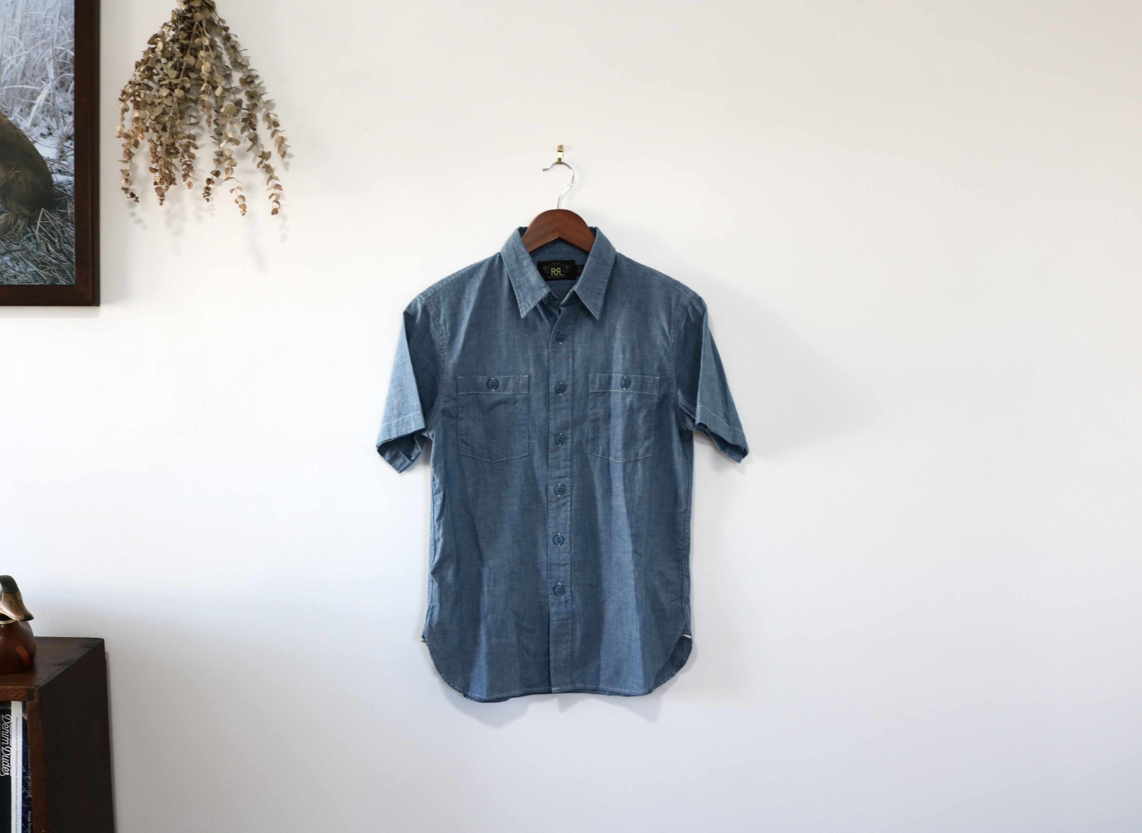 image of Rrl Ralph Lauren Double Rl Short Sleeve Selvedge Chambray Shirt in Blue, Men's (Size XS)