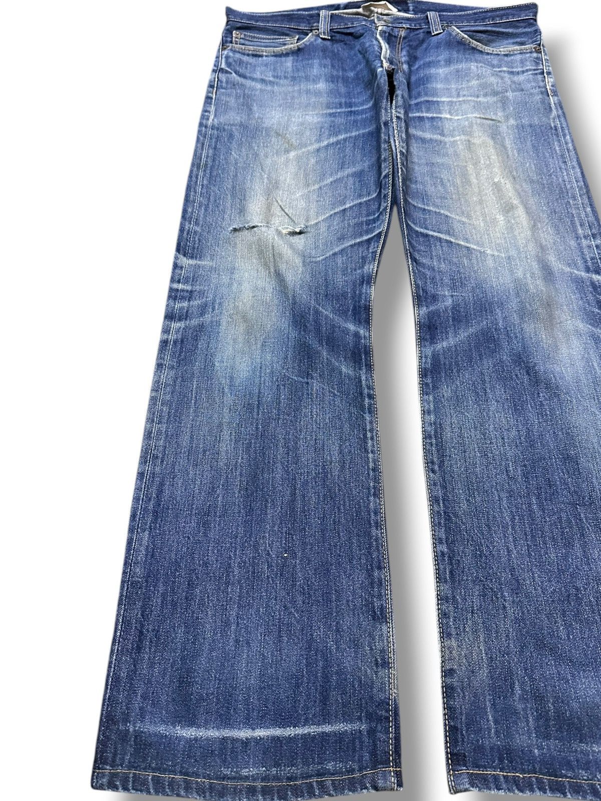 Japanese Brand Vintage Back Number Faded Whiskers Distressed Denim Size US 37 - 3 Thumbnail