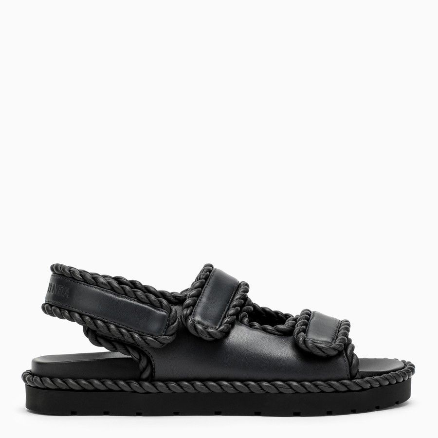 image of Bottega Veneta O1D2Blof0224 Slate-Coloured Leather Jack Sandal In Grey, Women's (Size 11)