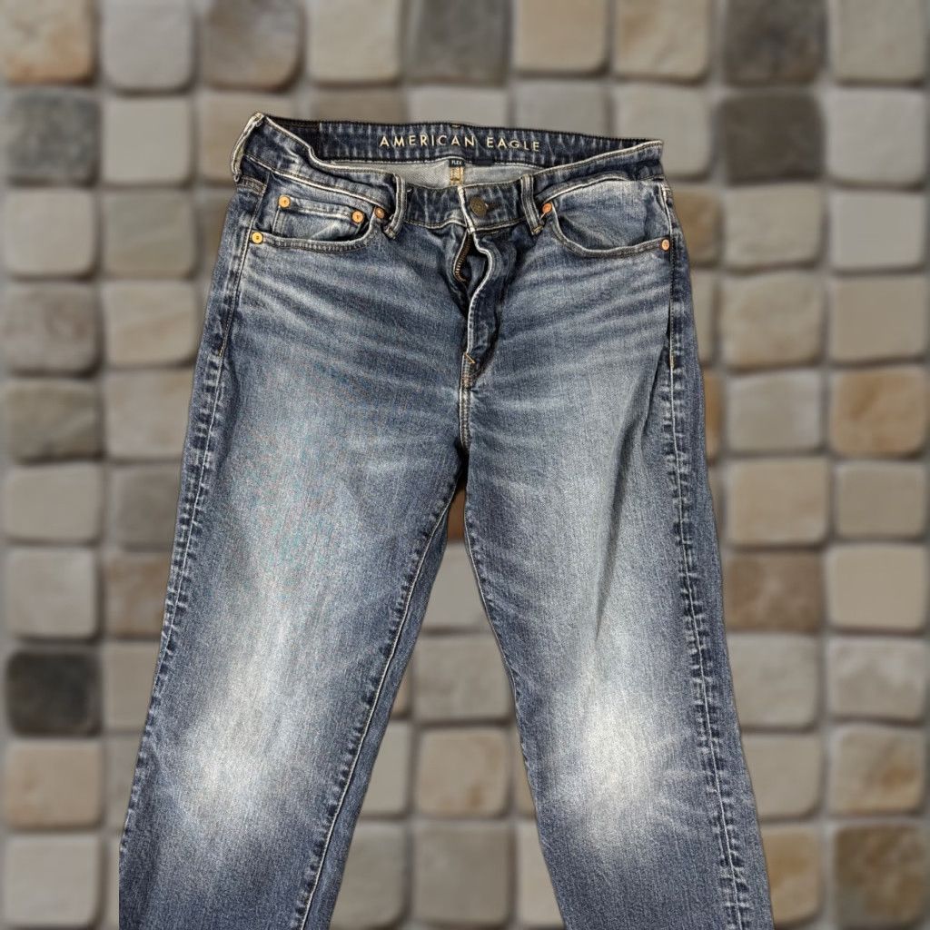 American Eagle Outfitters American Eagle Jeans Mens 32x36 Blue Denim Stretch Slim Straight Flex Whiskering Pockets 5-Pocket Design City Streetwear Y2K Mens Size US 32 / EU 48 - 1 Thumbnail