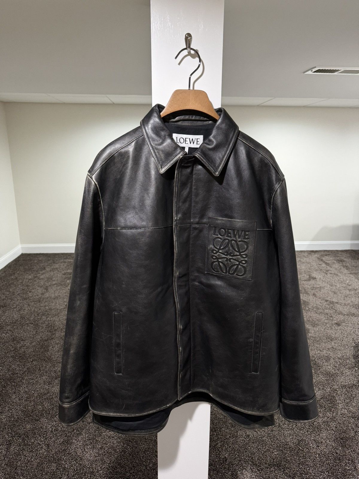 Loewe Loewe SS24 Black Aged Calfskin Leather Anagram Logo Jacket Size US L / EU 52-54 / 3 - 3 Thumbnail