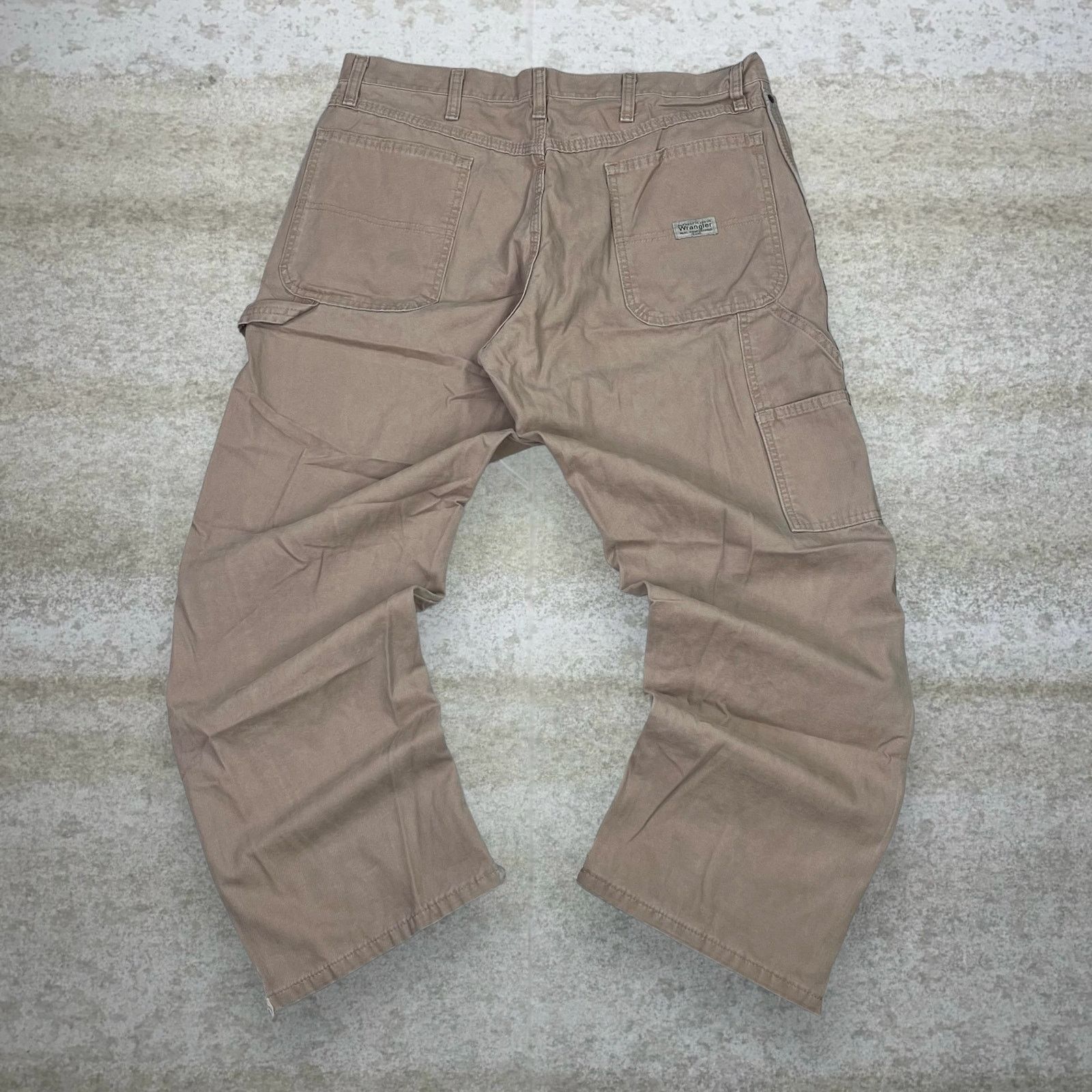 Vintage Wrangler Carpenter Pants Flared Tan Canvas Baggy 90s