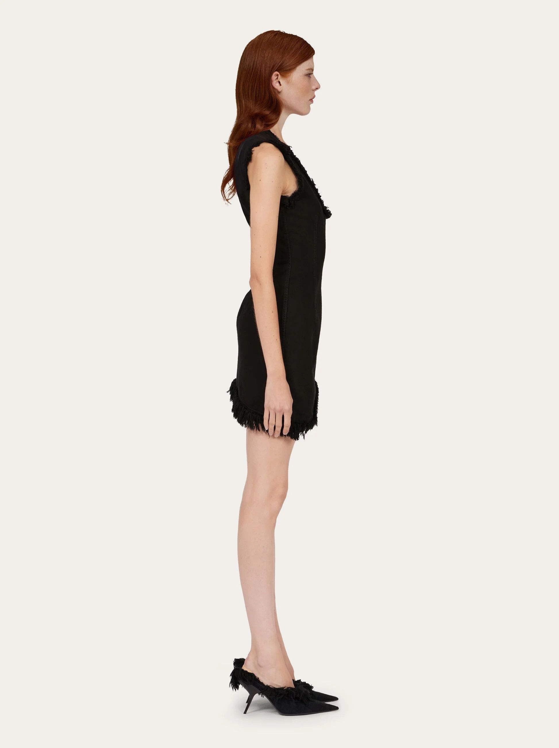 Salvatore Ferragamo o1s1rm0426 Frayed Edges Mini Dress in Black Size S / US 4 / IT 40 - 3 Thumbnail