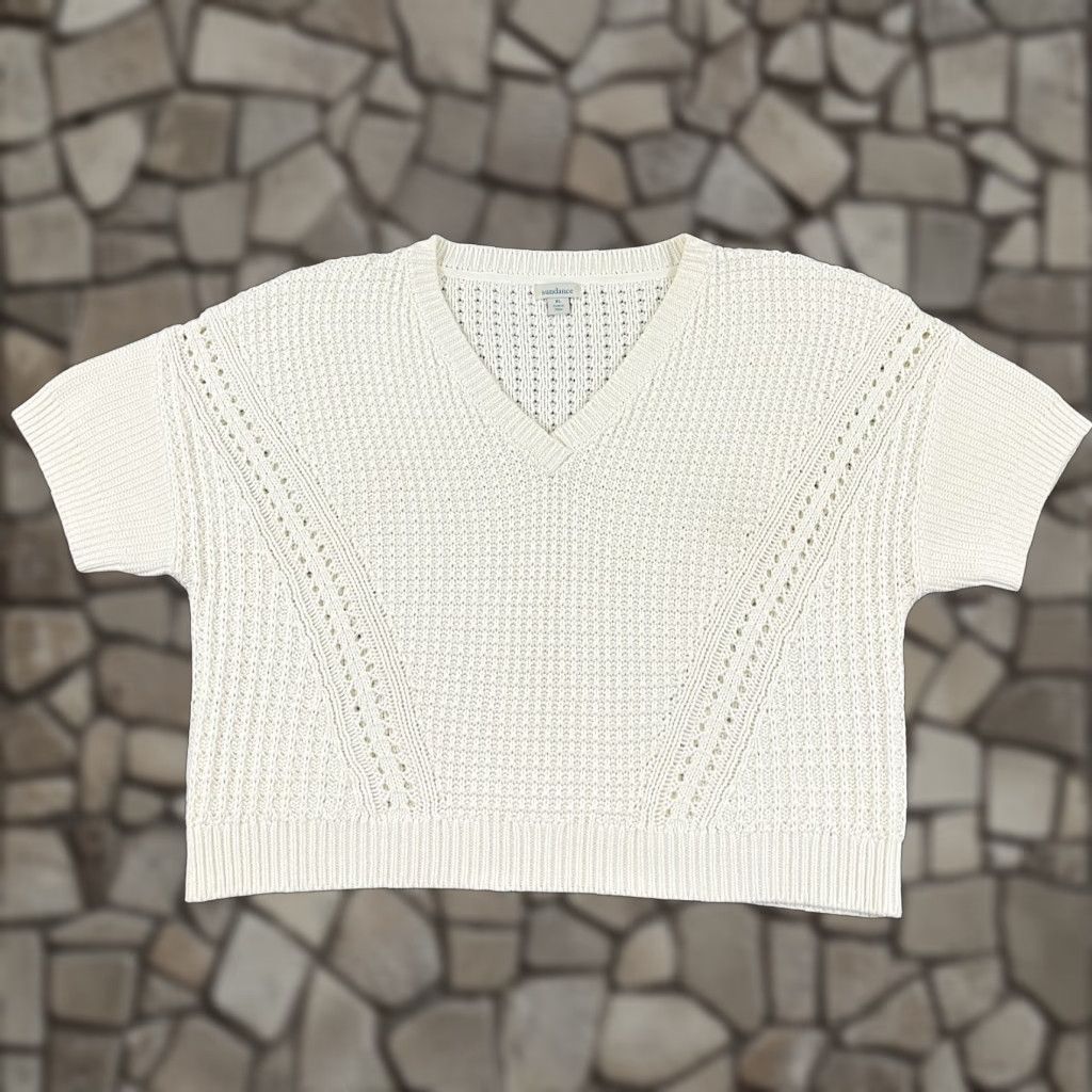 Vintage Sundance Sweater Womens XL White Chunky Knit Short Sleeve V-Neck Casual Retro Size XL / US 12-14 / IT 48-50 - 1 Thumbnail