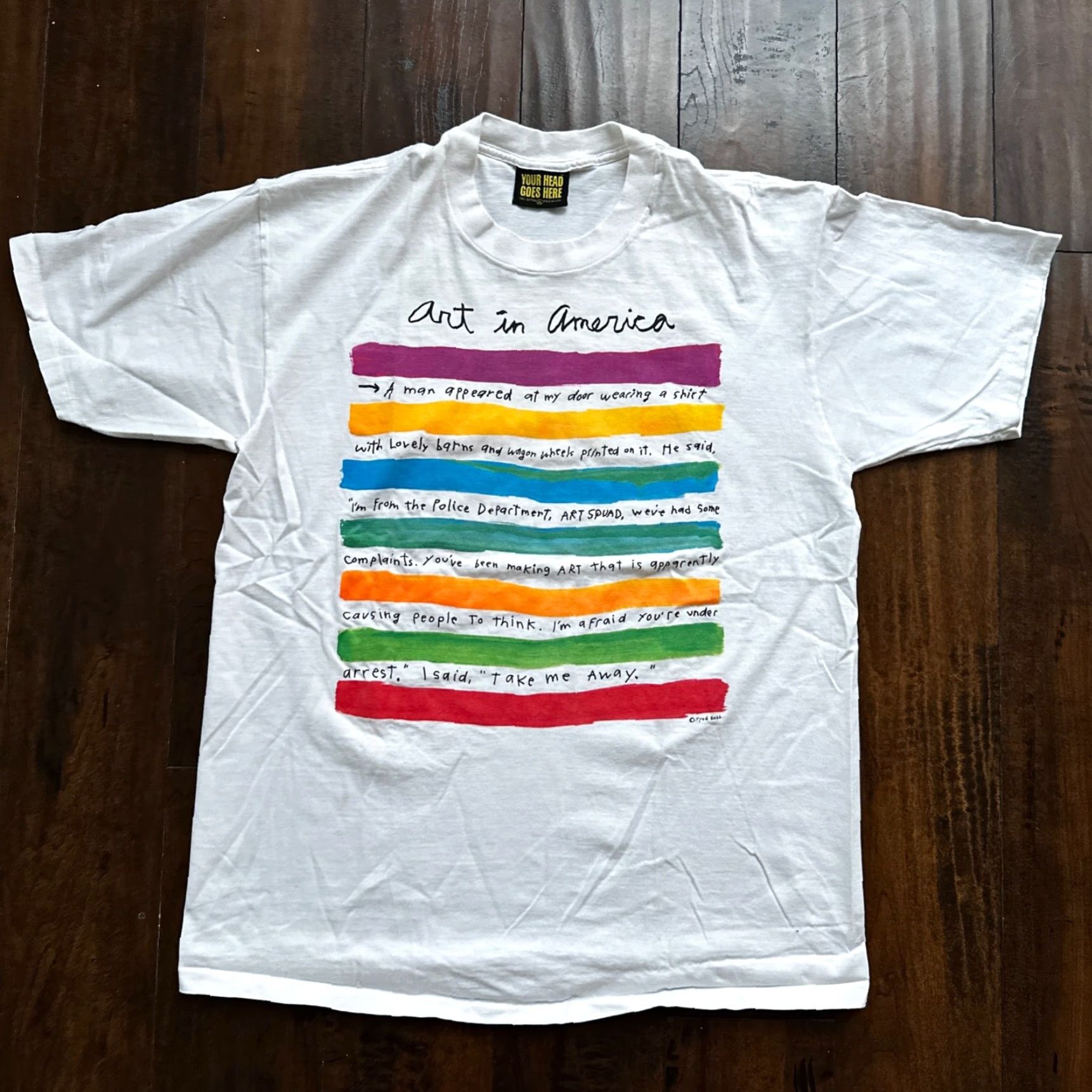 FRED VINTAGE Fred Babb Art In America T-Shirt 80s 90s Abstract Graphic XL White Mens Size US XL / EU 56 / 4 - 2 Thumbnail