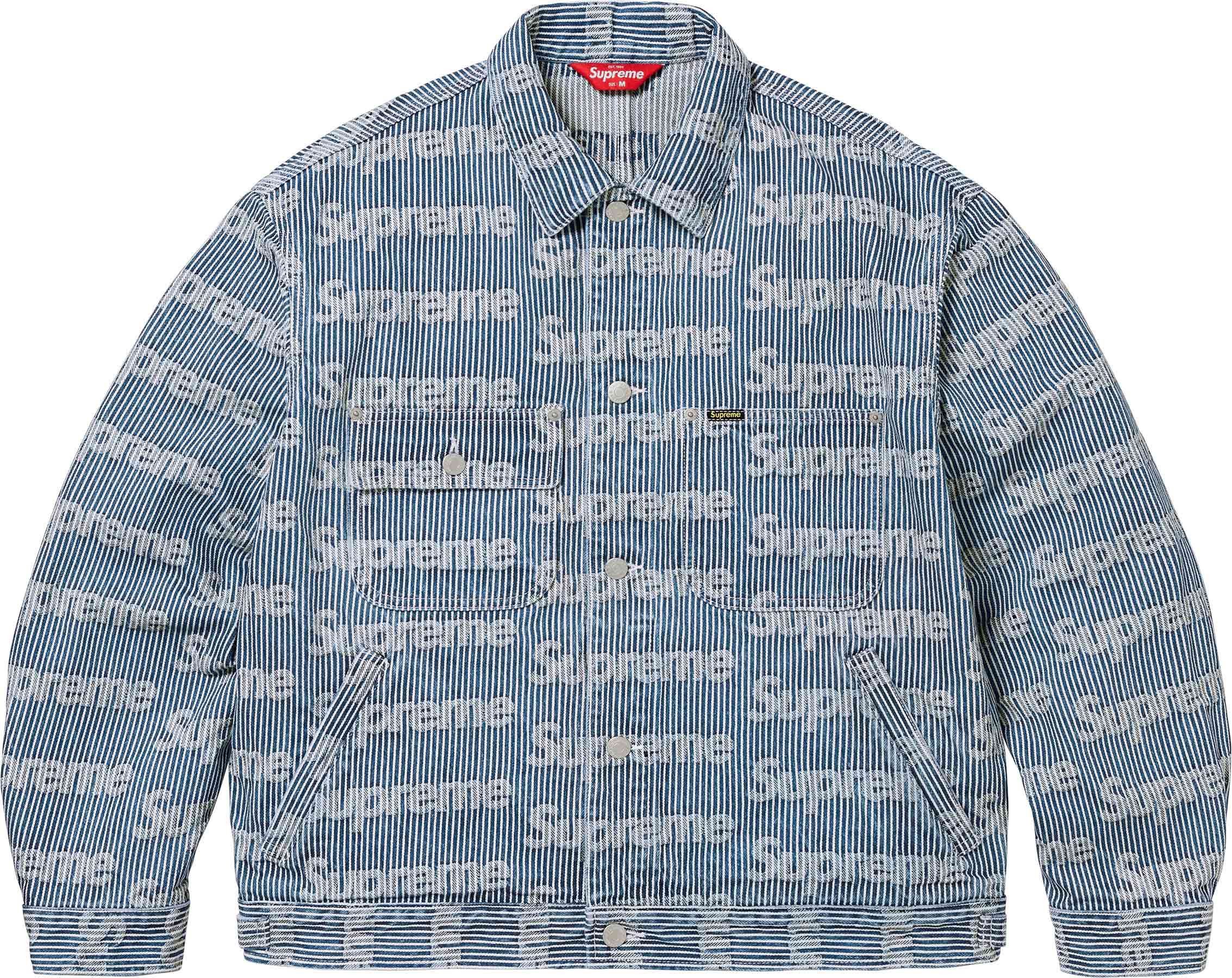 Image of Supreme Denim Chore Trucker Jacket in Stripe, Men's (Size Small)