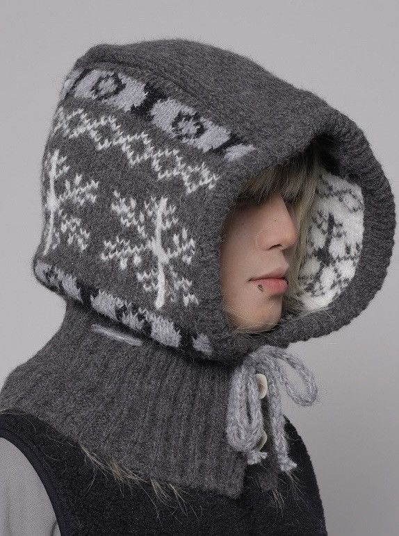 Japanese Brand Outdoor retro vintage y2k snowflake knit hooded cowl scarf Size ONE SIZE - 3 Thumbnail