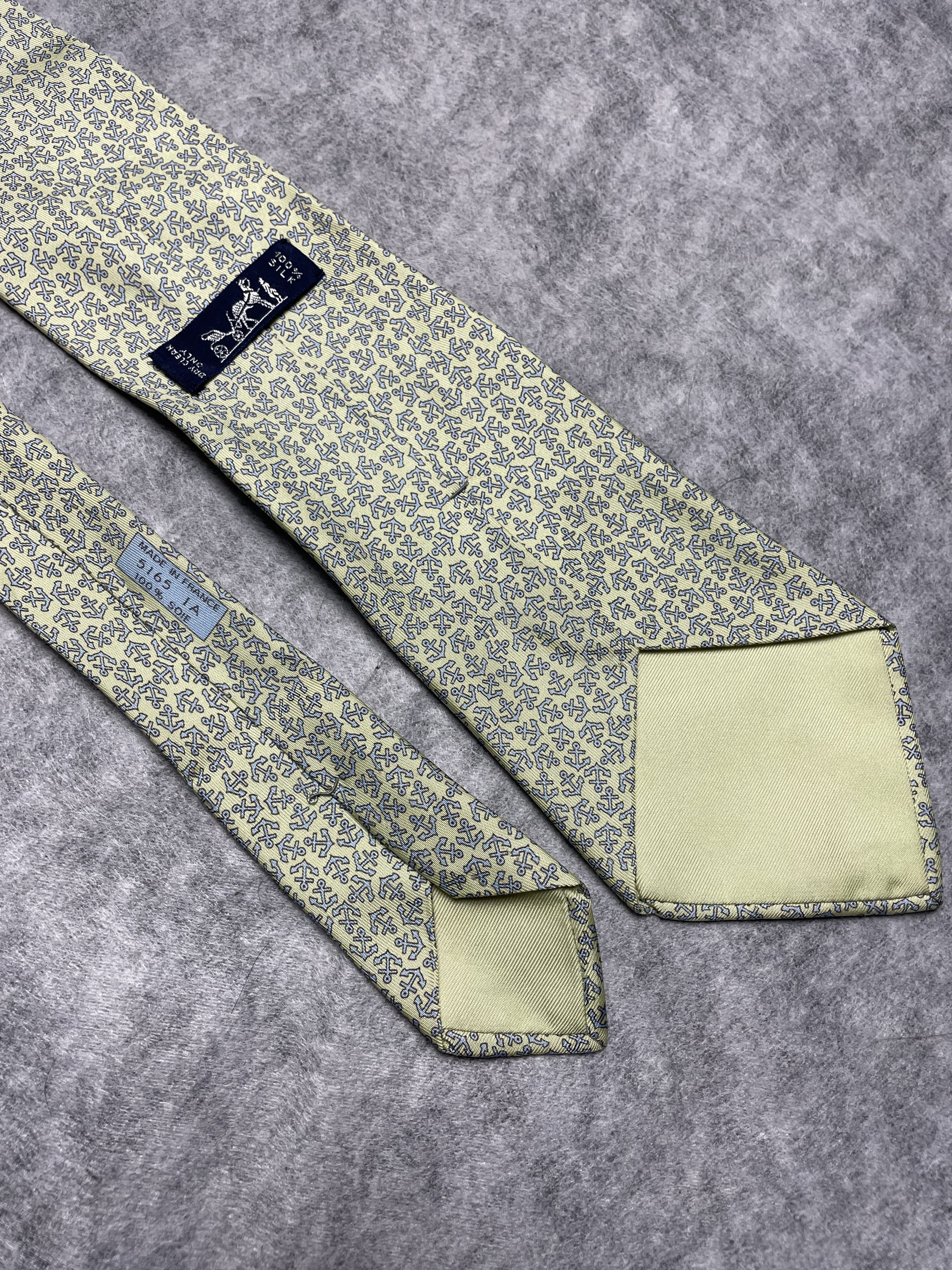 Hermes HERMES Paris 5165 IA Yellow Anchor Print Silk Tie Size ONE SIZE - 2 Thumbnail