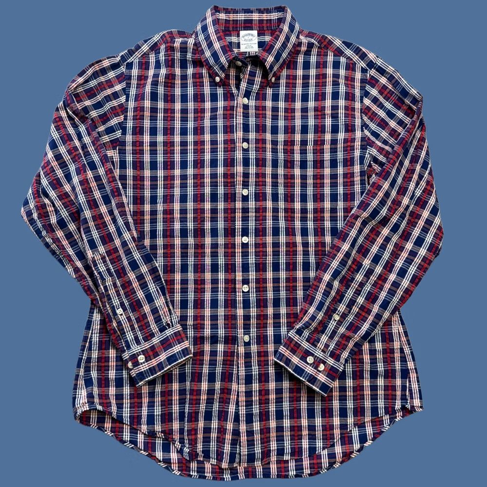 Brooks Brothers Brooks Brothers Shirt Mens Large Red Blue Plaid Seersucker Slim Fit Preppy Derby Size US L / EU 52-54 / 3 - 1 Thumbnail