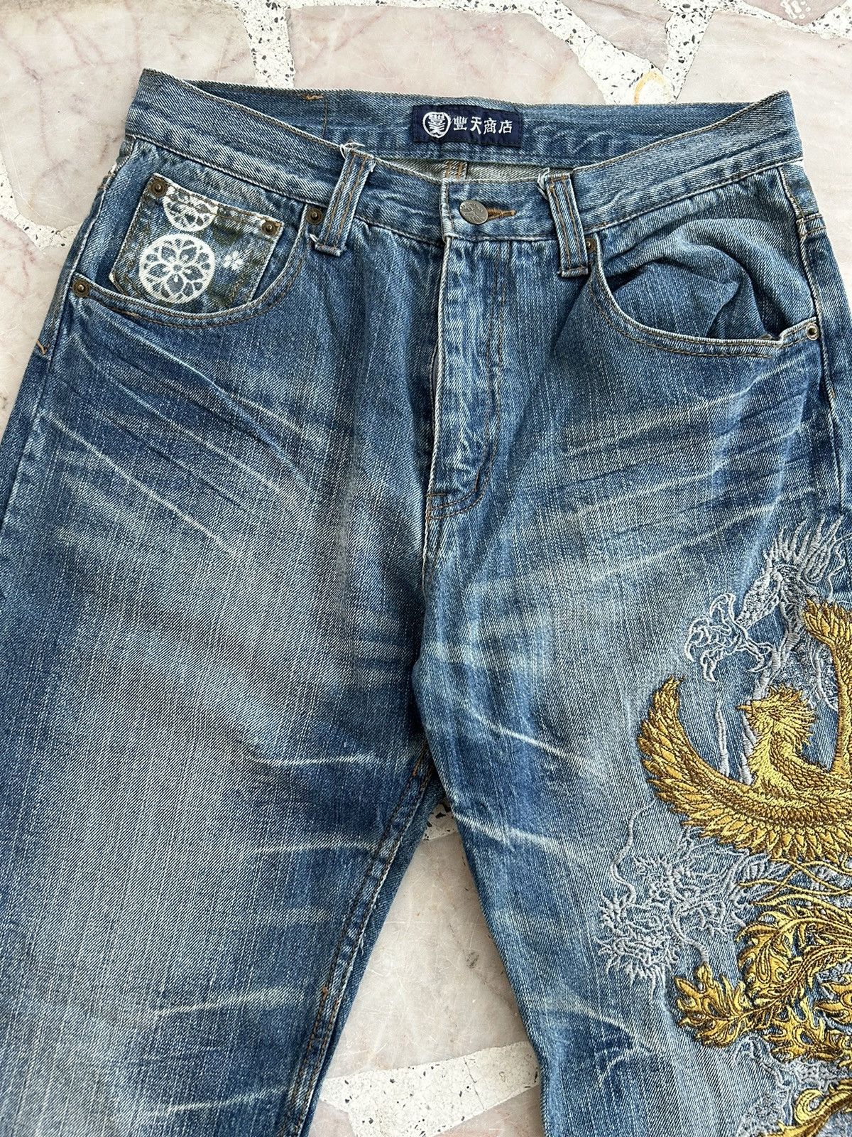 Japanese Brand Japan Denim Embroidered Gold Dragon Vintage Denim Size US 29 - 3 Thumbnail