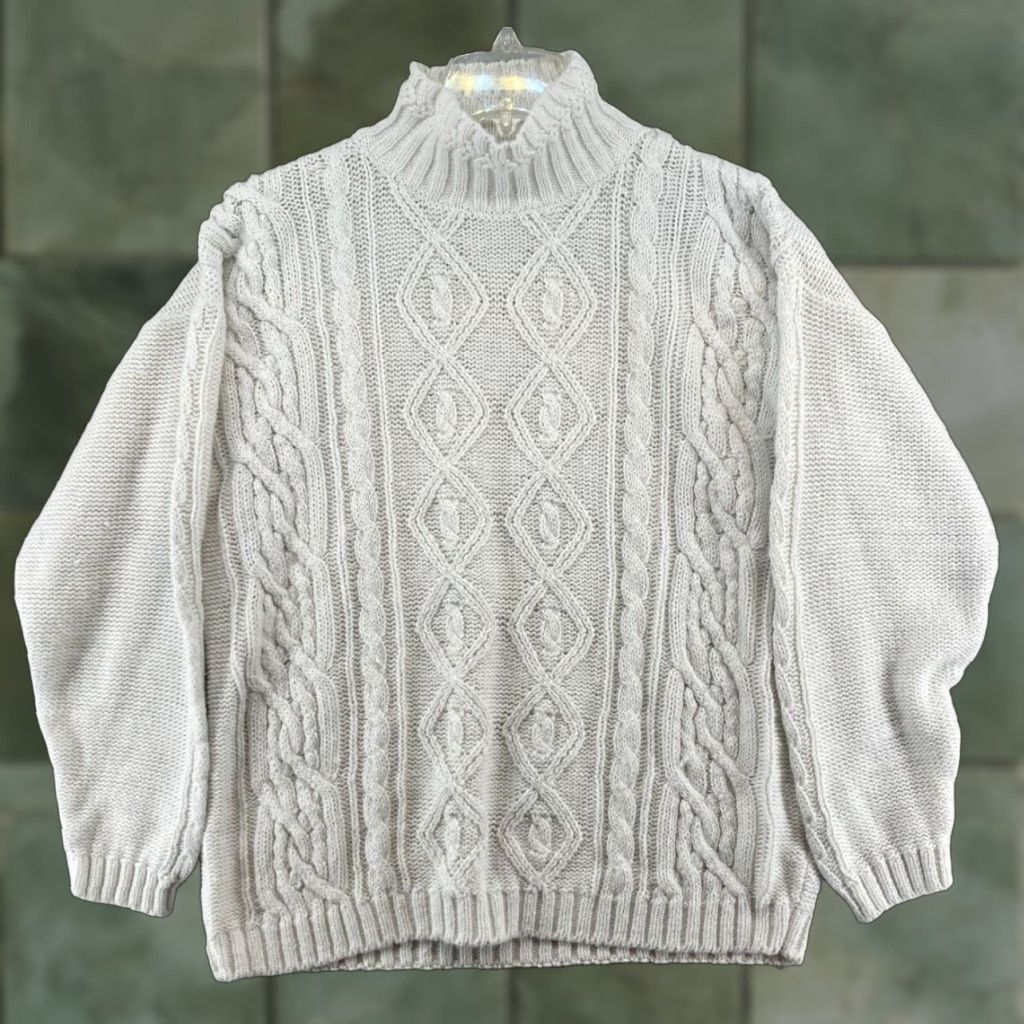Vintage VINTAGE Casual Corner Women's Sweater Small Pullover Knit Mock Neck Cable Knit Fall Winter 90s White Mens Size S / US 4 / IT 40 - 1 Thumbnail