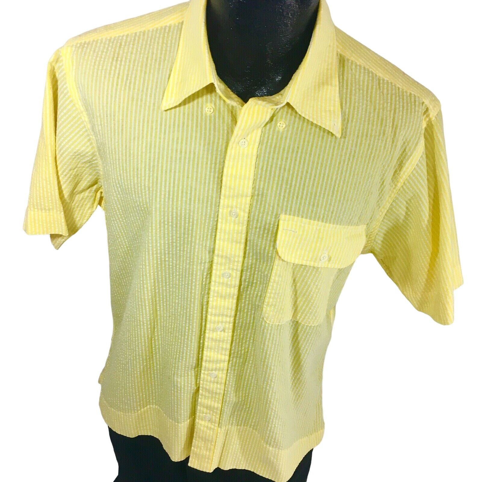 Bert Pulitzer Vtg Bert Pulitzer Yellow White STRIPE SEERSUCKER Shirt Size US L / EU 52-54 / 3 - 2 Thumbnail