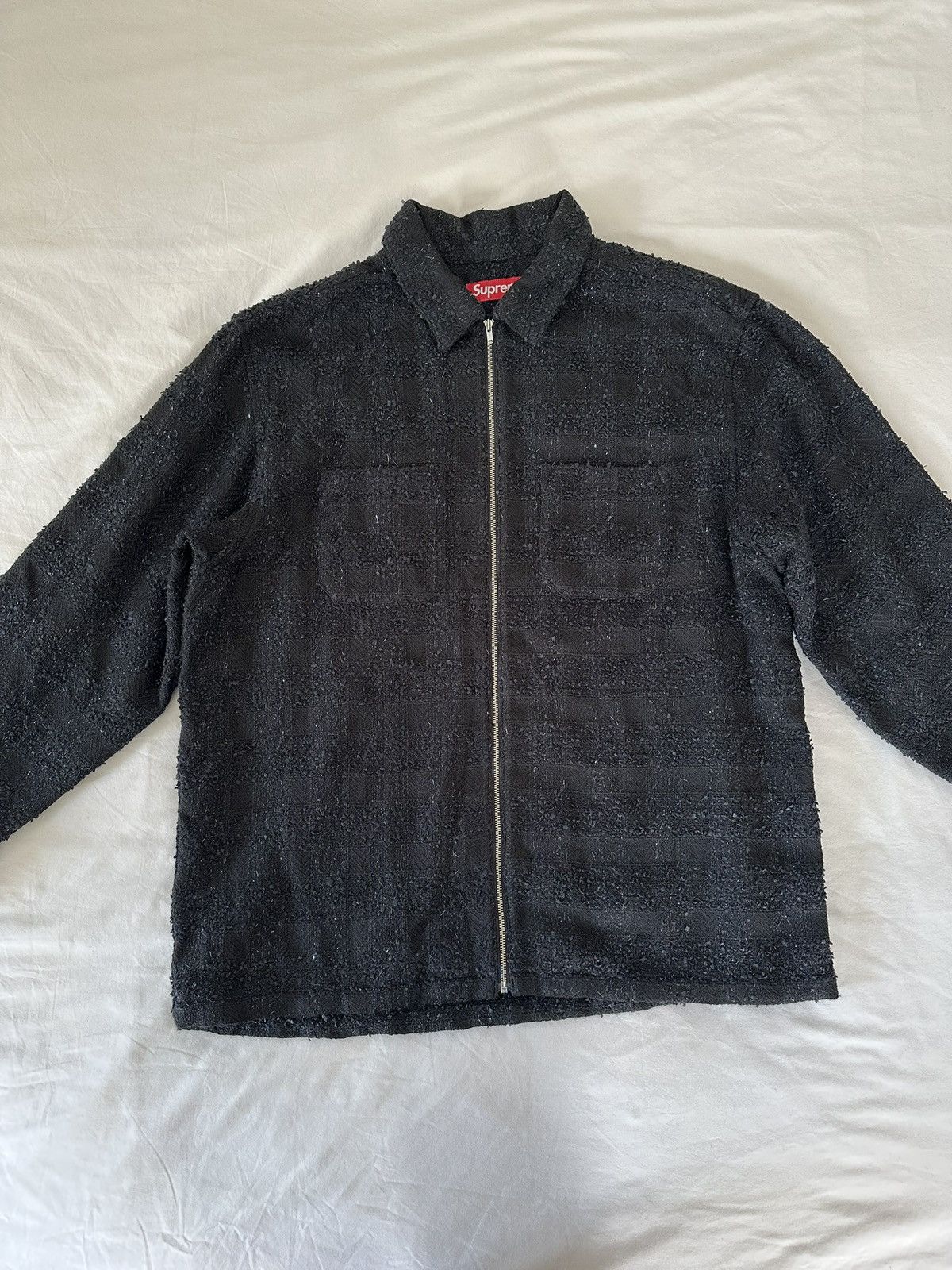 Supreme Supreme Boucle Zip Up Shirt Black FW24 Size Large Flannel
