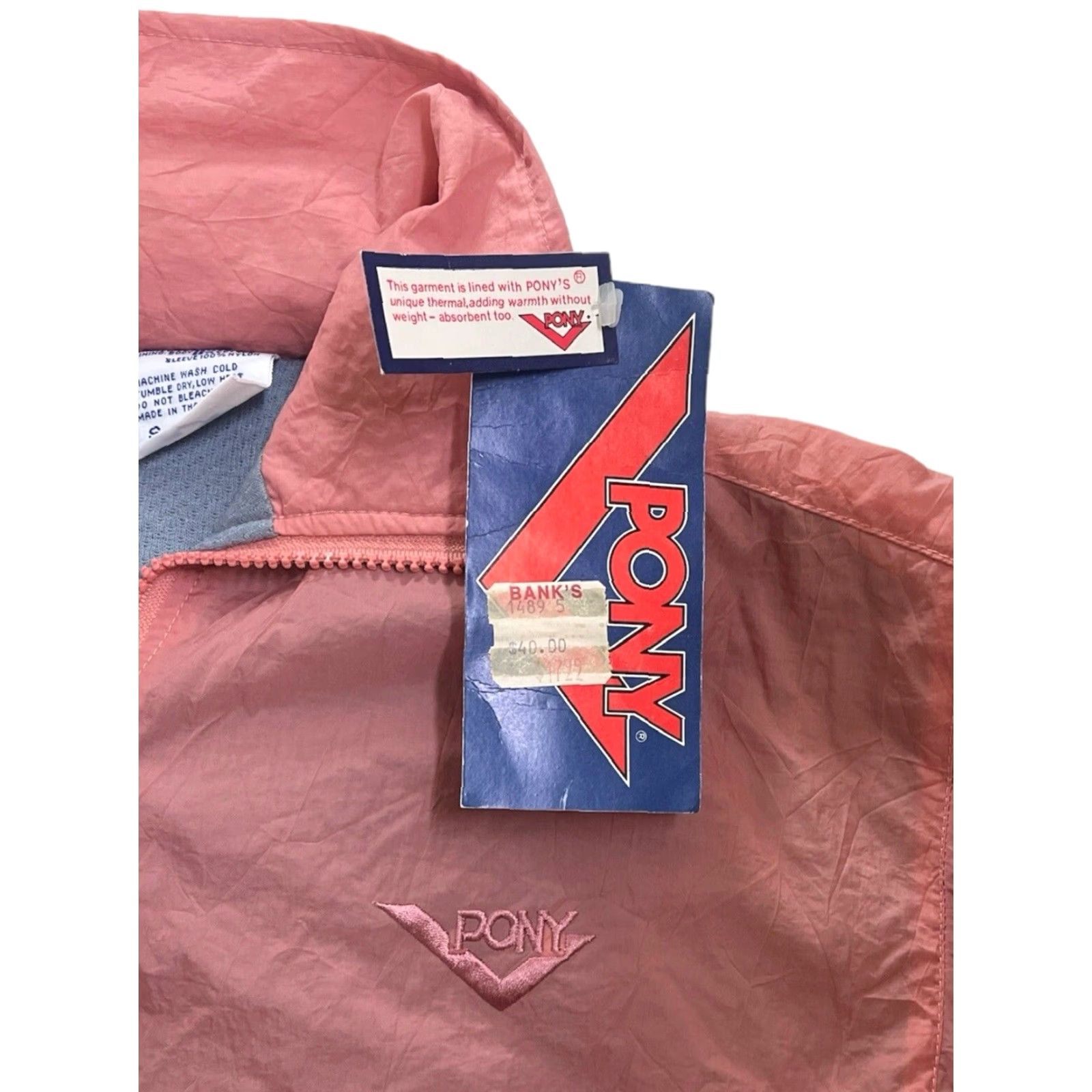 PONY VINTAGE PONY Windbreaker Jacket Womens Small NWT 80s Deadstock Pink Nylon Zip Front Pockets Chevron Logo Womens 80s style? Size S / US 4 / IT 40 - 2 Thumbnail