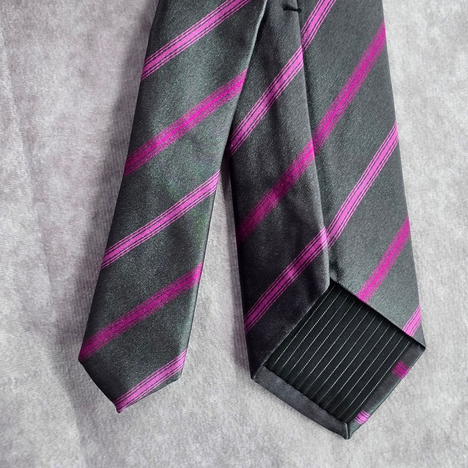 Alfani Alfani Gray Purple Stripe Narrow 100% Polyester Neck Tie Size 30 - 6 Thumbnail