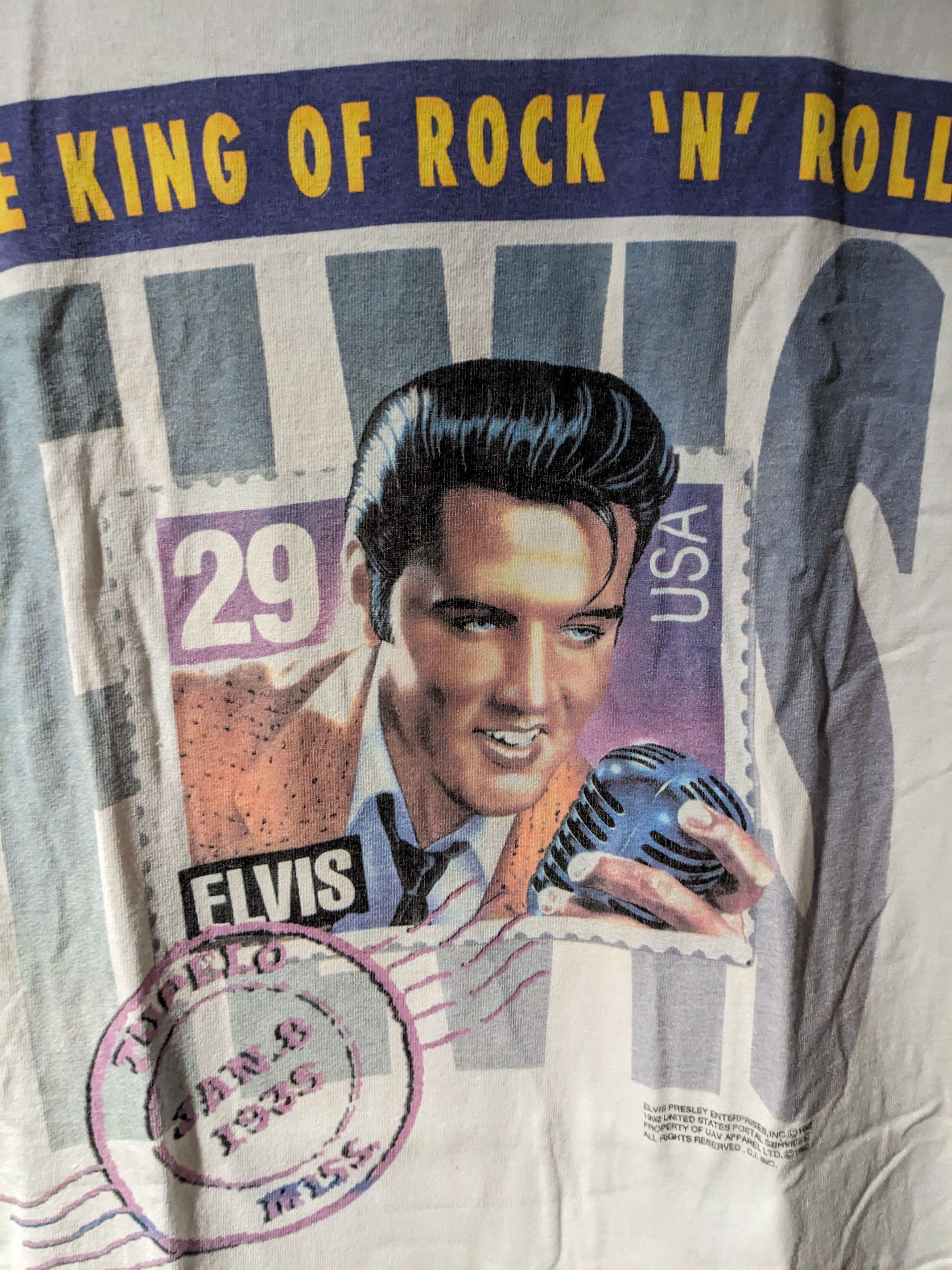 Vintage Vintage 1992 Elvis King of Rock N Roll Stamp T-Shirt Size US XXL / EU 58 / 5 - 2 Thumbnail