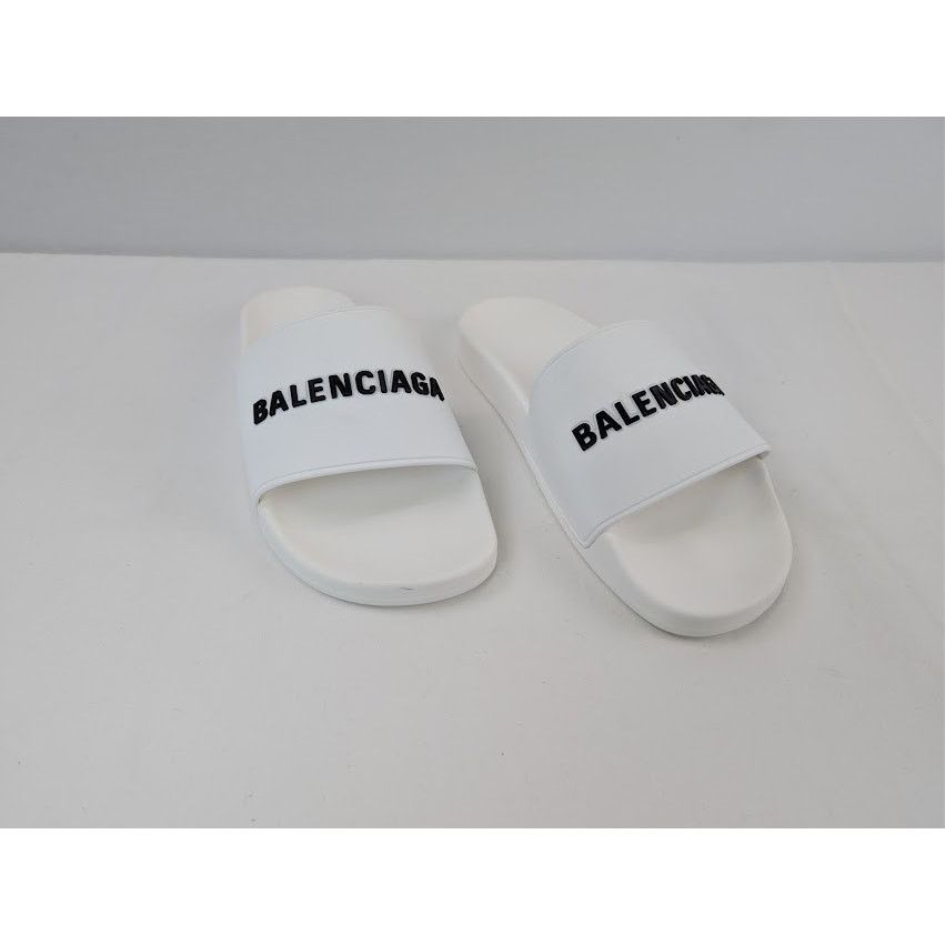 Balenciaga o1rshd1 Rubber Logo Pool Slide Sandals in White / Black 45 Size US 12 / EU 45 - 6 Thumbnail