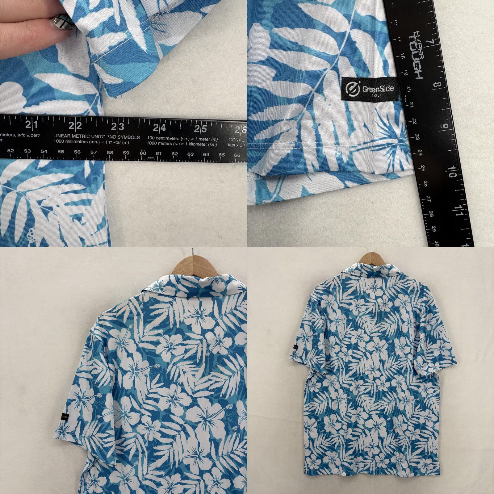 Vintage GreenSide Golf Polo Shirt Mens Large Blue Hibiscus Floral Stretch Performance Shirt Size US L / EU 52-54 / 3 - 8 Thumbnail