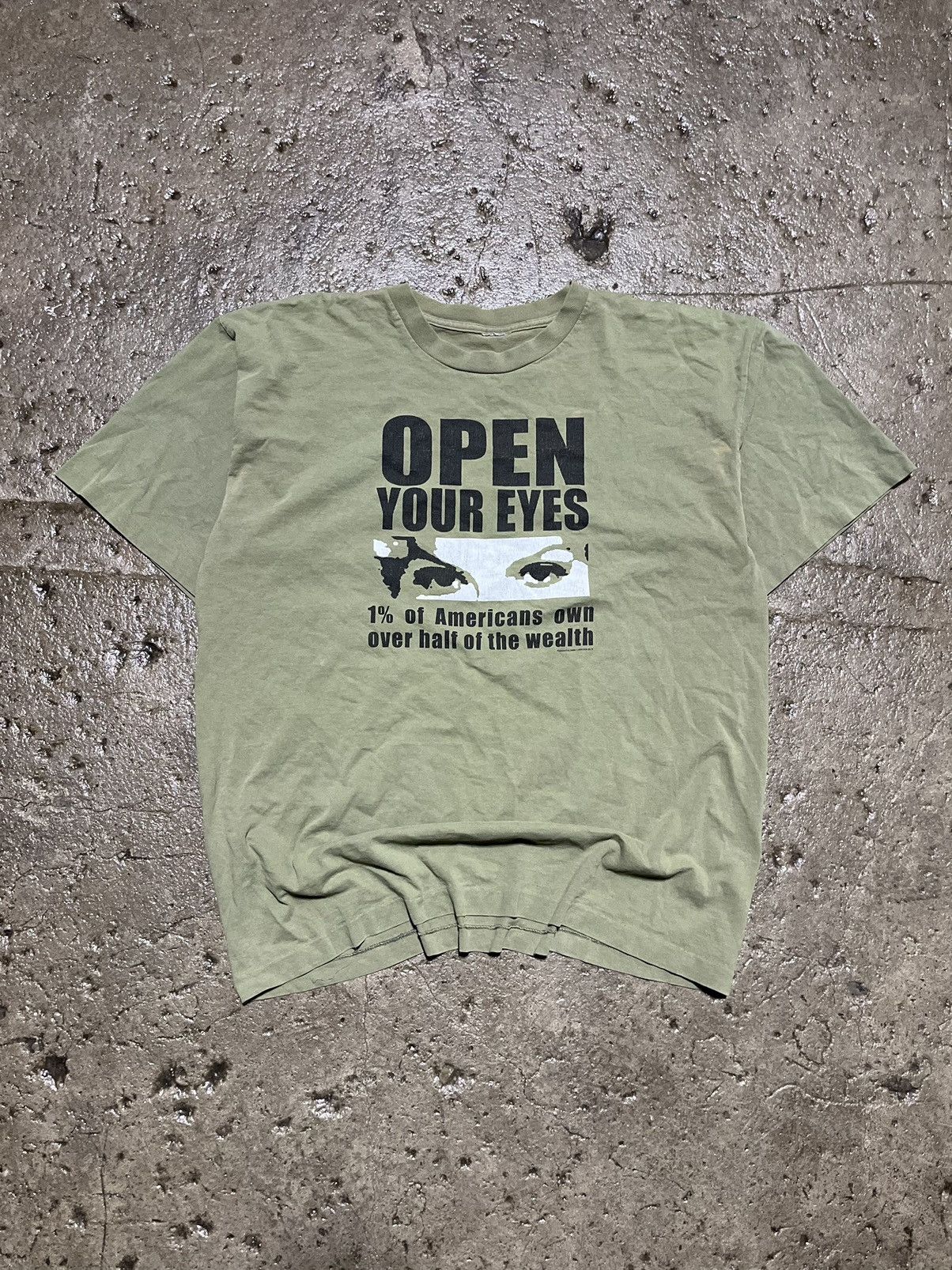 image of Humor x Vintage Crazy Vintage 90's Top Conspiracy Theory Tee Shirt in Olive Green, Men's (Size XL)