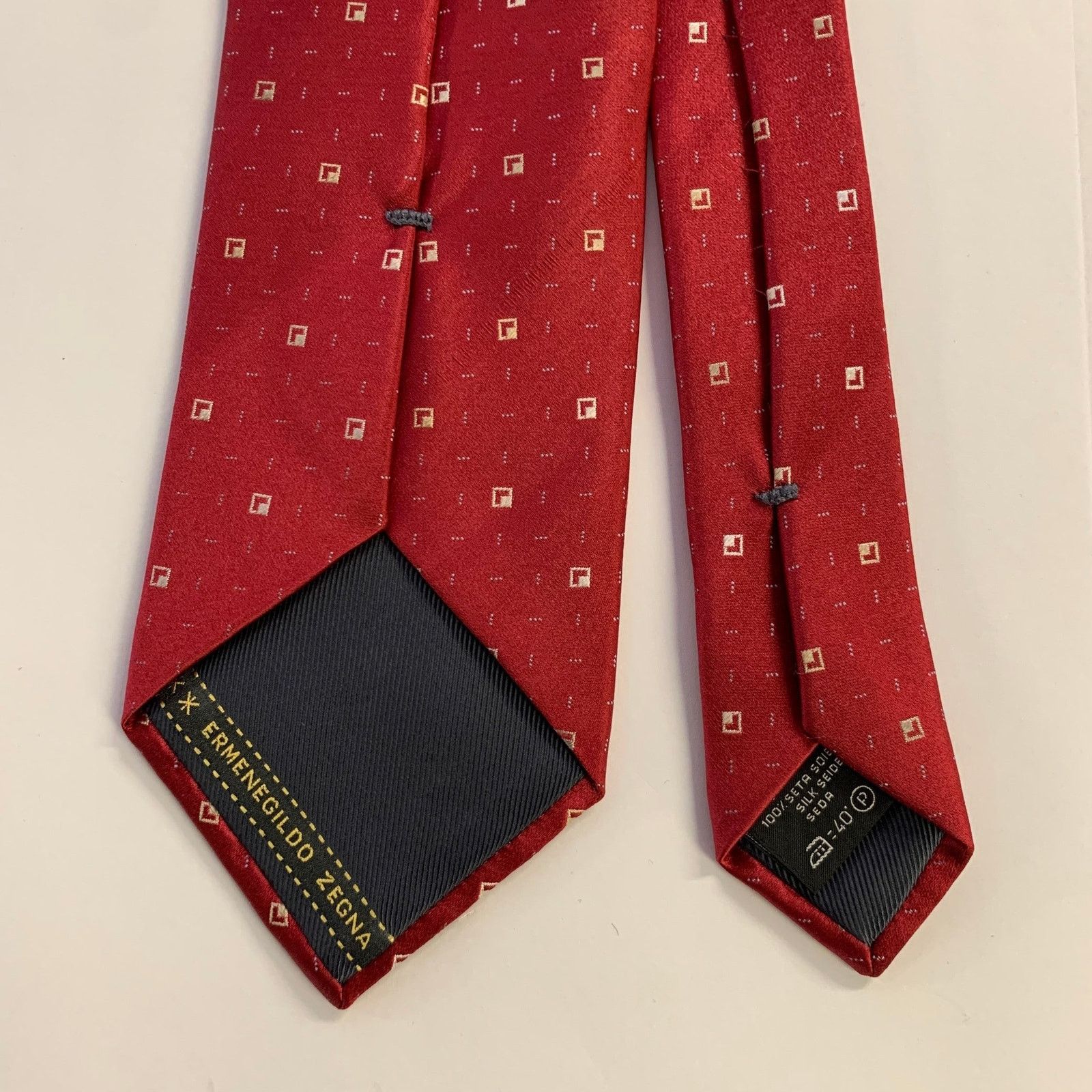 Ermenegildo Zegna ERMENEGILDO ZEGNA One Size Red Cream Silk Tie Size ONE SIZE - 2 Thumbnail