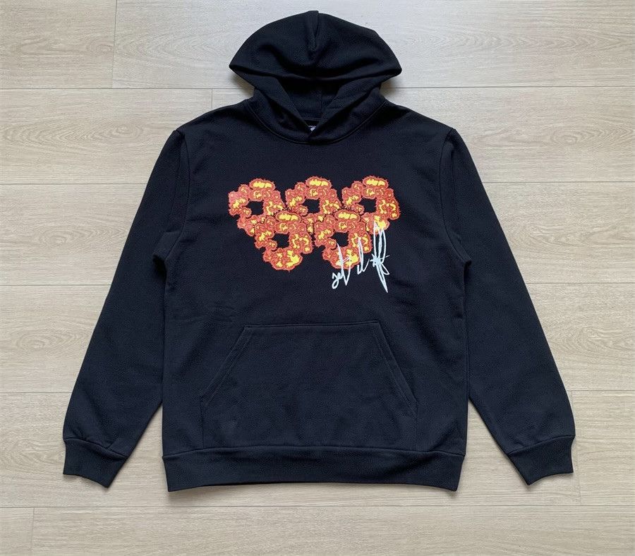 image of Denim Tears X Offsets Wreath Cotton Logo Hoodie Size M in Black, Men's