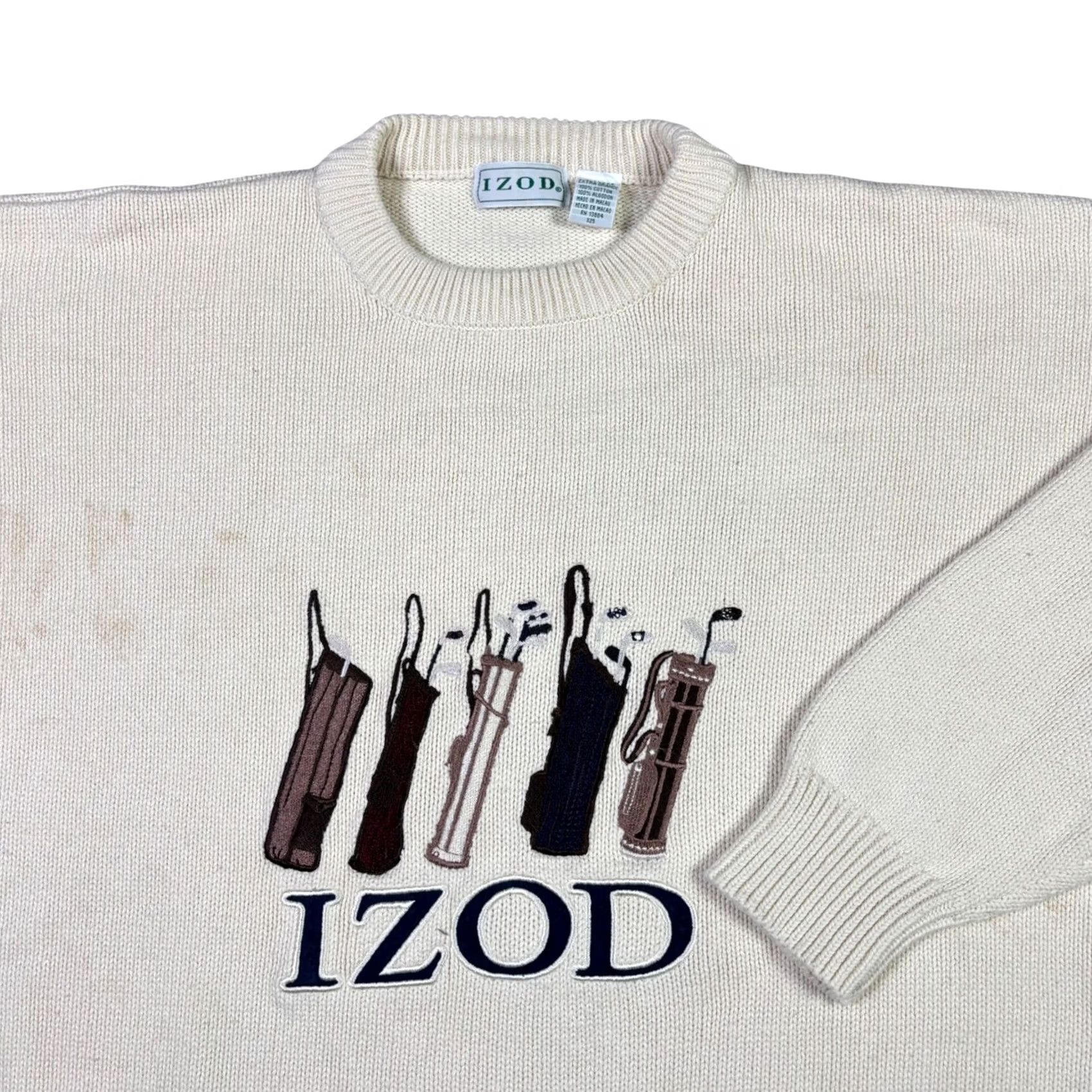 Izod VINTAGE IZOD Mens XL Cream Cotton Knit Golf Embroidered Crewneck Sweater Size US XL / EU 56 / 4 - 2 Thumbnail