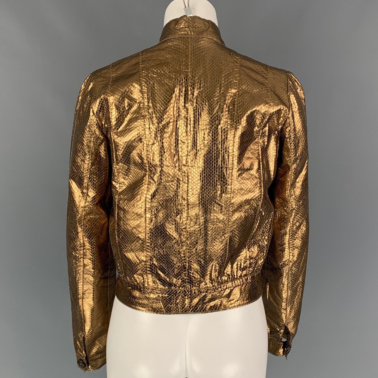 Mulberry MULBERRY Size 8 Gold Leather Metallic Buttoned Jacket Size M / US 6-8 / IT 42-44 - 3 Thumbnail
