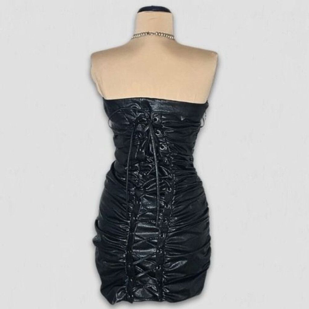 Forever 21 Lace-Up Tube Mini Dress Corset Strapless Leather Black sz S Size S / US 4 / IT 40 - 4 Thumbnail