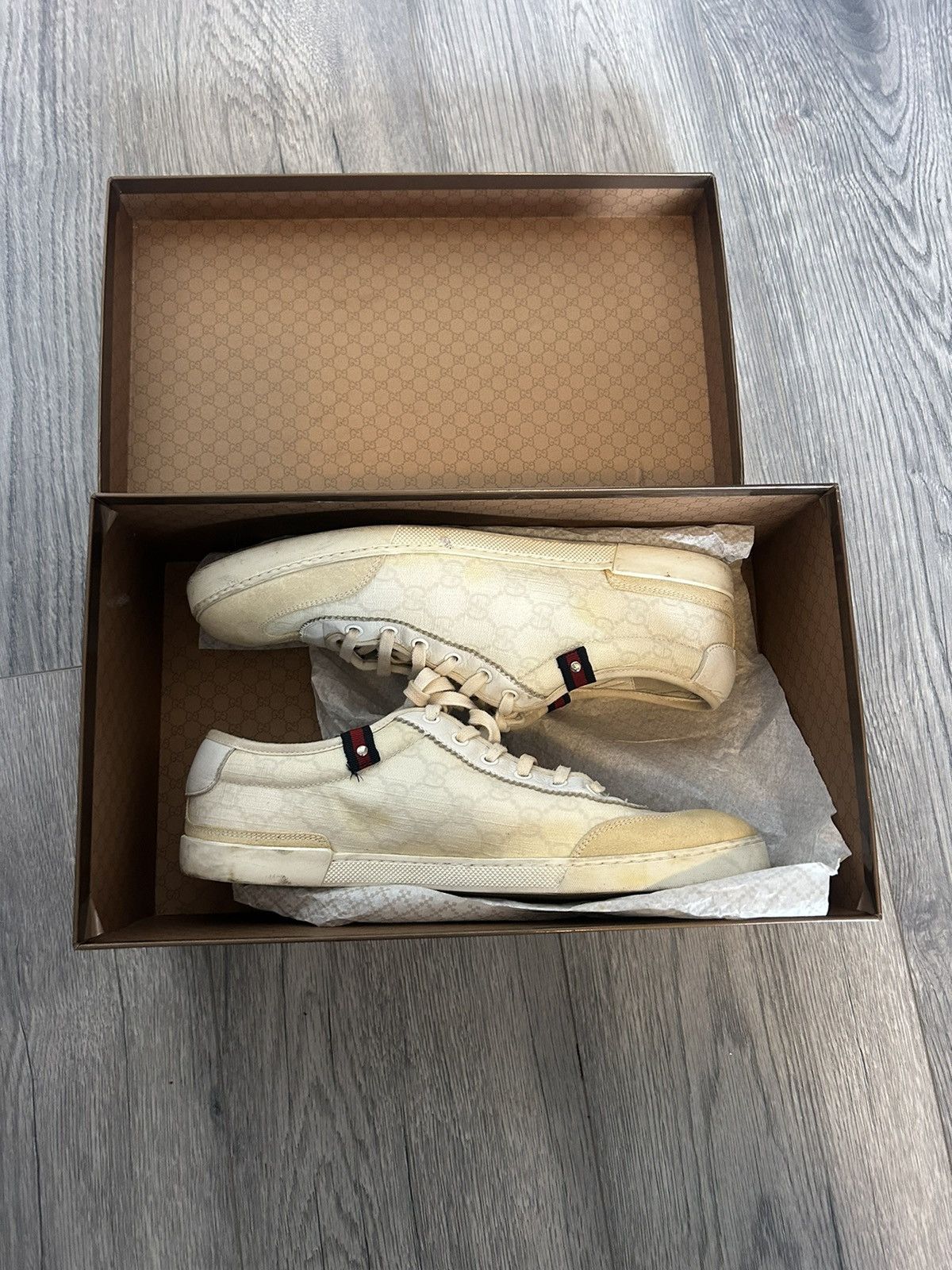Gucci Gucci Off-White Monogram Low-Top Sneakers - Size 9 G Size US 9 / EU 42 - 4 Thumbnail
