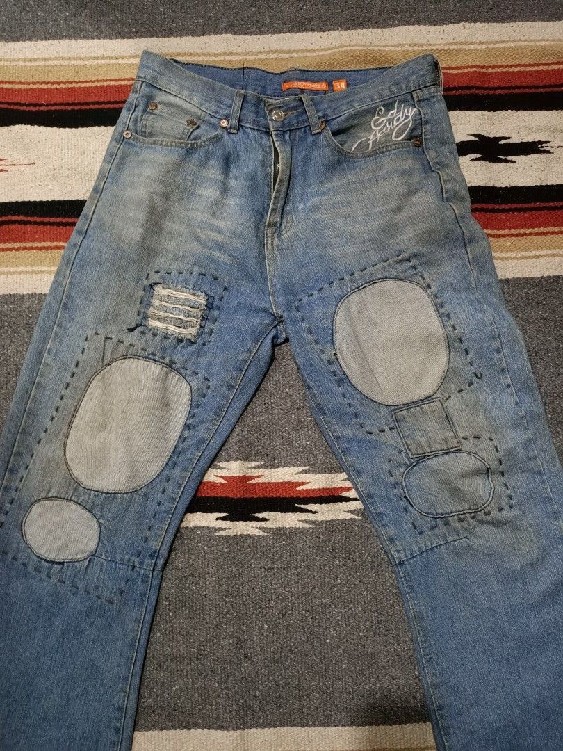 Ed Hardy × Vintage 2000s Ed Hardy Patchwork Embroidered Jeans — Grail Era Piece Size US 32 / EU 48 - 3 Thumbnail