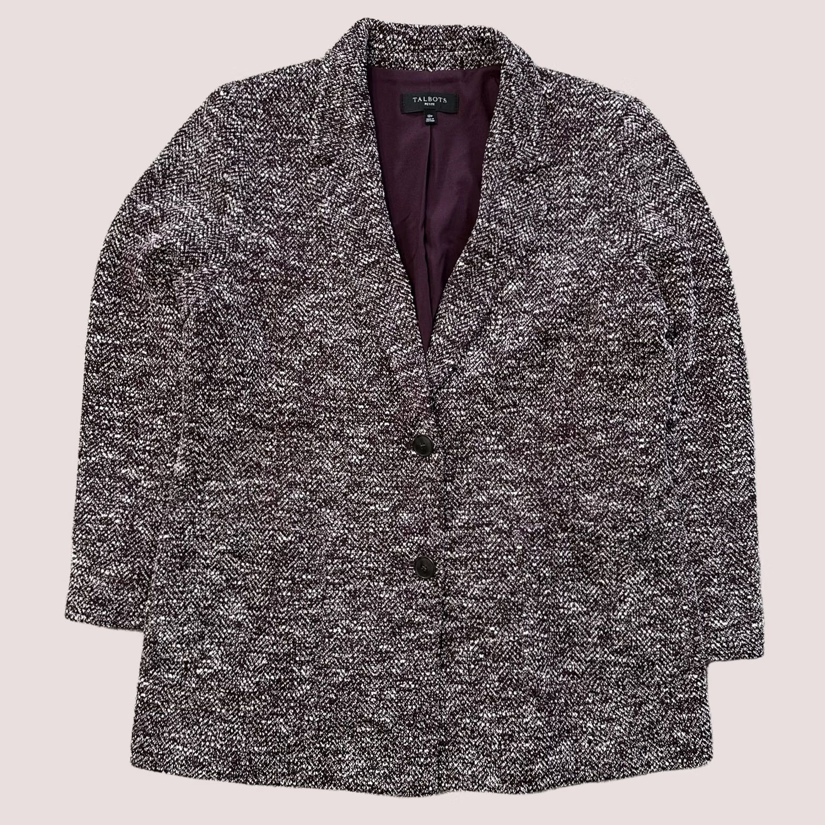 Talbots Talbots Blazer Womens 12P Petite Purple Tweed Herringbone Two Button Jacket Size XL / US 12-14 / IT 48-50 - 1 Thumbnail