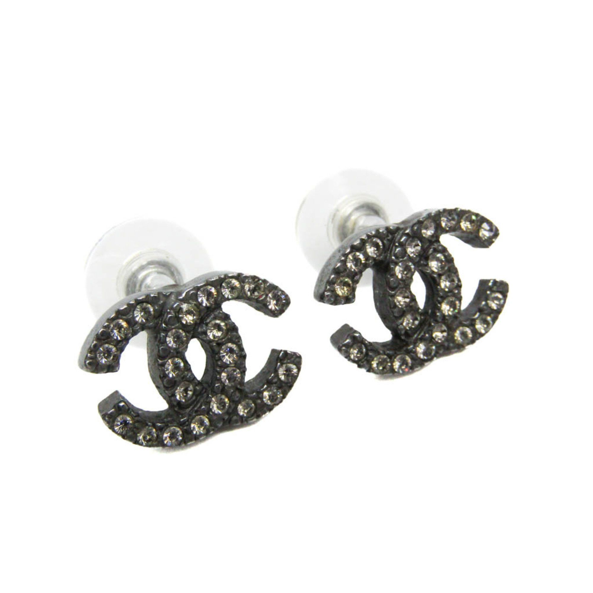 Chanel Chanel Coco Rhinestone Metal Stud Earrings Gunmetal Size ONE SIZE - 1 Thumbnail
