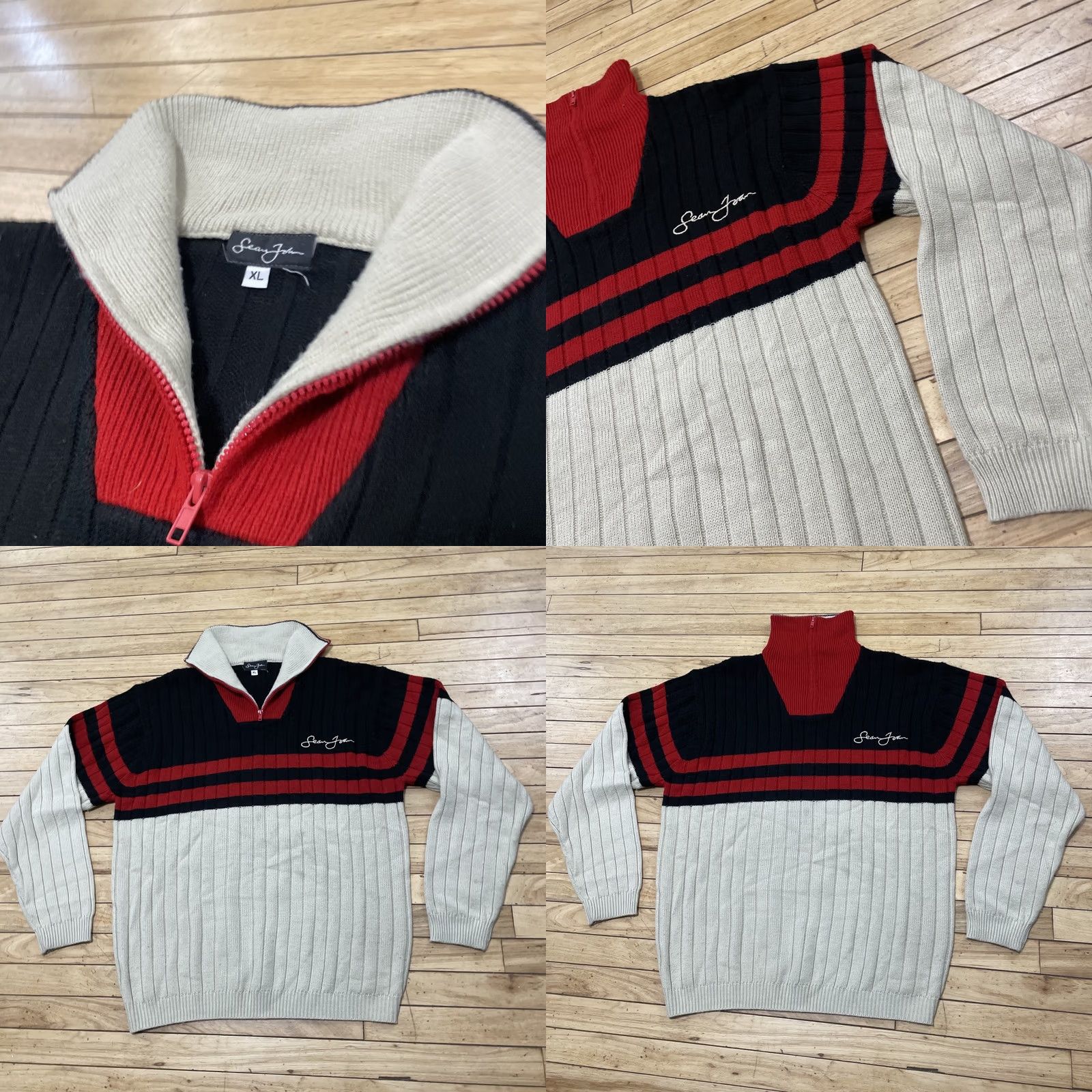 Sean John VINTAGE Sean John Sweater Mens XL Turtleneck Ribbed Red Black Cream Y2K Hip Hop Pullover Size US XL / EU 56 / 4 - 11 Thumbnail