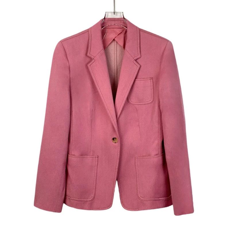 Max Mara Max Mara Long sleeve blazer with pink sheep wool lapel Size L / US 10 / IT 46 - 1 Thumbnail