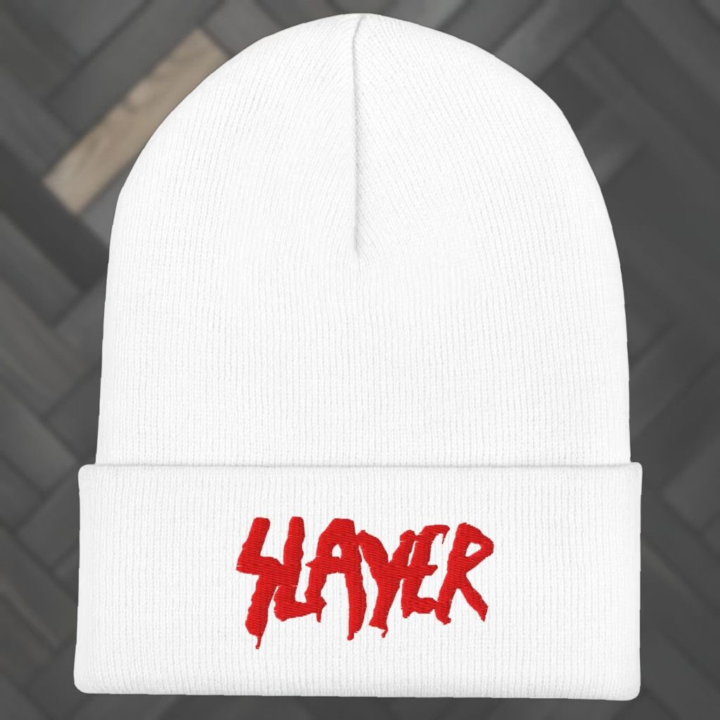 Vintage Slayer Embroidered Beanie Hat White Men's One Size Beanie Music Casual Vintage: No, 0 Size ONE SIZE - 1 Thumbnail