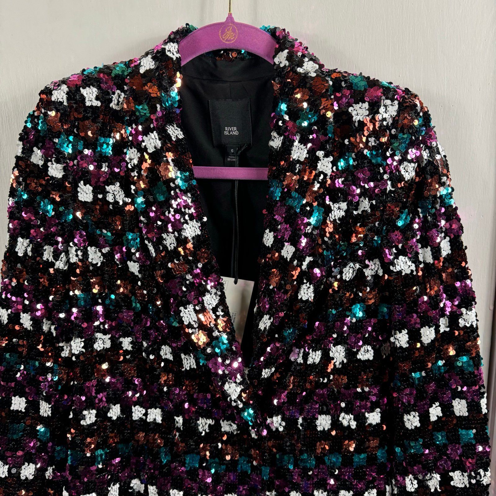 River Island River Island Black Check Sequin Blazer Dress cocktail NYE Size XS / US 0-2 / IT 36-38 - 5 Thumbnail