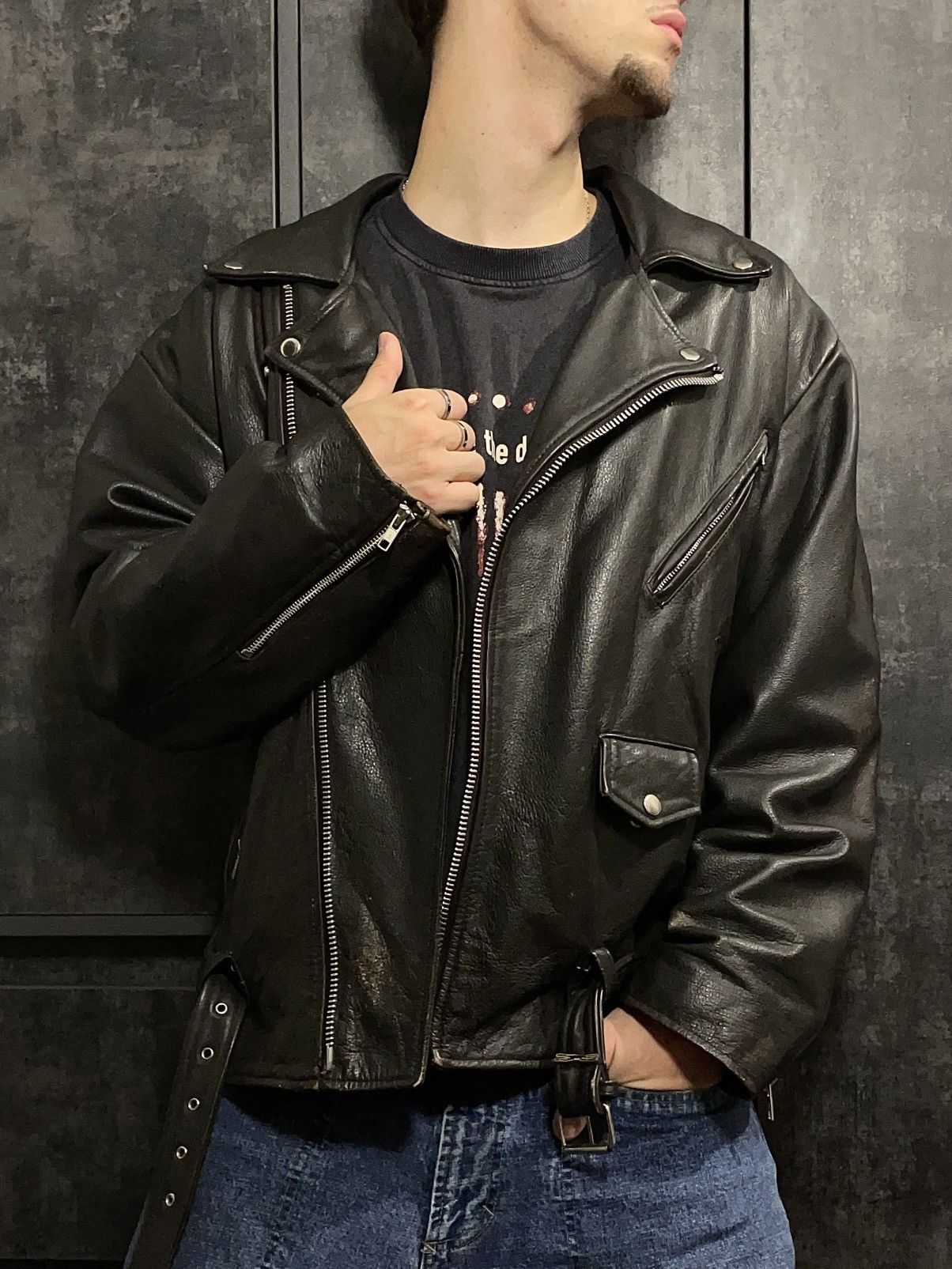 Vintage Vintage 90s Leather Biker Jacket Size US L / EU 52-54 / 3 - 3 Thumbnail