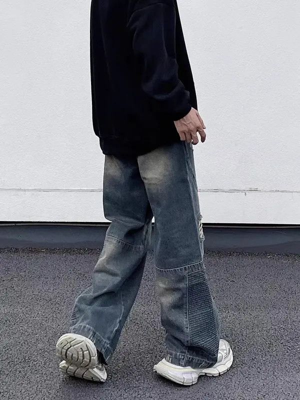 VIBE Retro high street ripped patchwork wide leg straight jeans Size US 30 / EU 46 - 3 Thumbnail