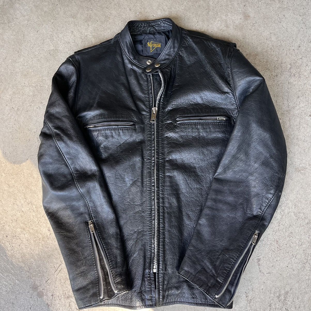 image of Leather Jacket x Vintage Amazing Superior Motorcycle Riding Jacket 40 Biker Y2K in Black (Size Medi